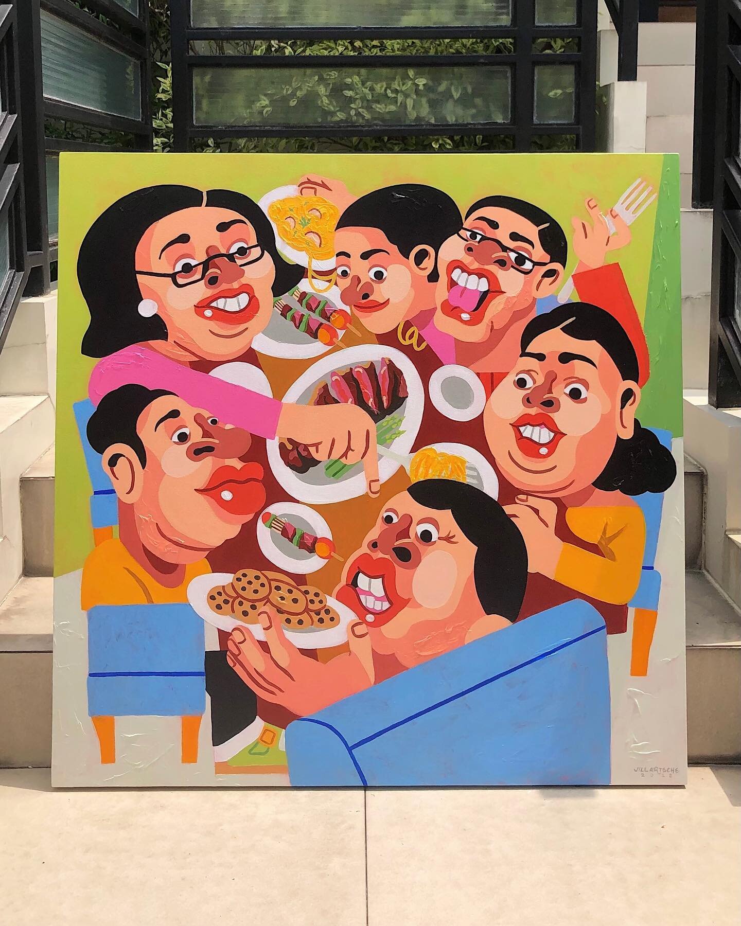 New painting! 🍽️✨ Experimented with subtle textures on this one and I&rsquo;m soo happy with how it turned out! 😃 Belated happy Easter to you all and your fam 💖

3x3 ft, Acrylic on canvas 

Thanks soo much for the trust and patience, @johnoranga_m