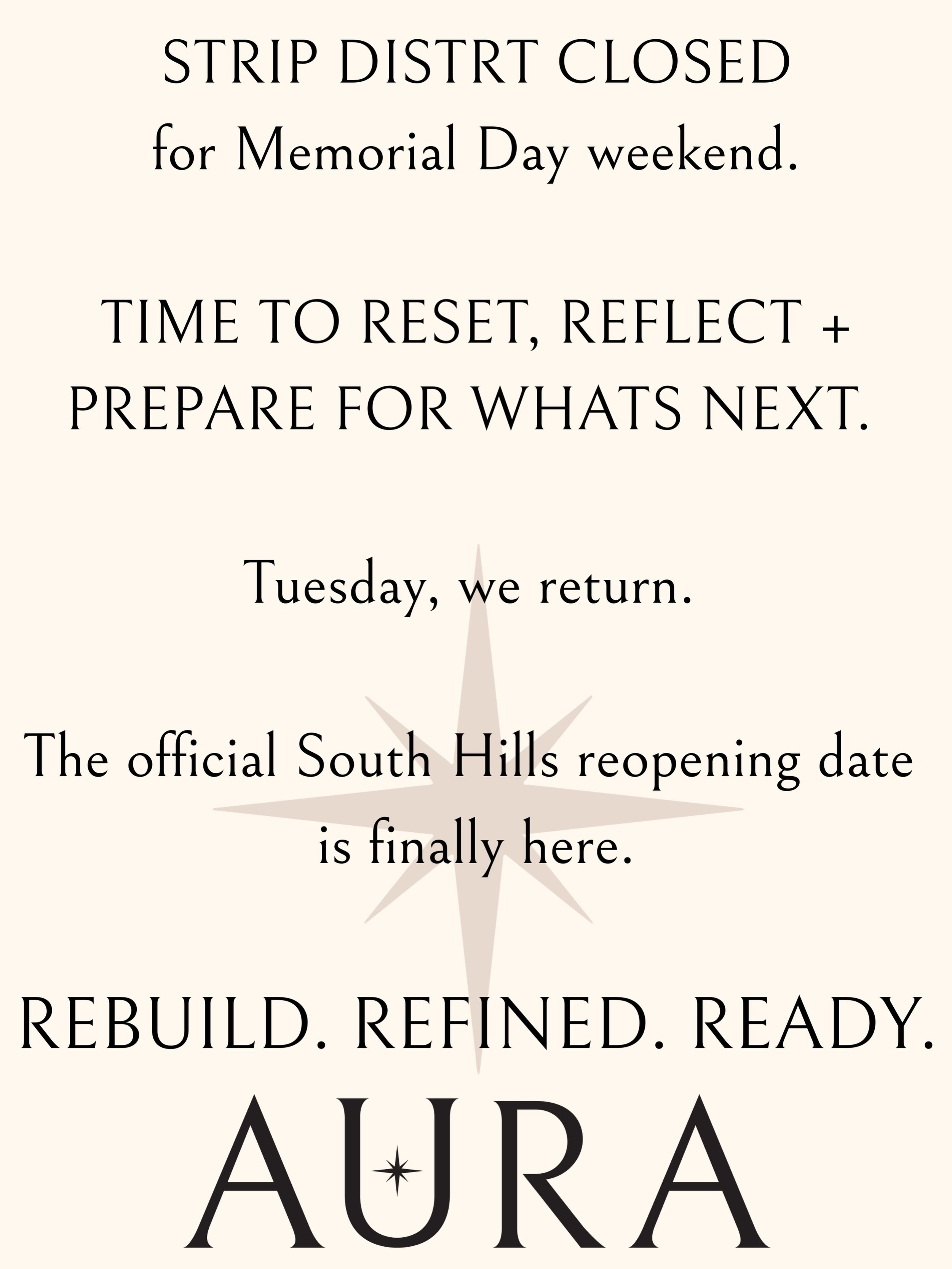 The Strip District studio will be closed Sunday + Monday for Memorial Day weekend as we take a brief pause to reset, reflect, and prepare for an exciting week ahead.

Over the last few months, we&rsquo;ve poured everything into rebuilding and refinin