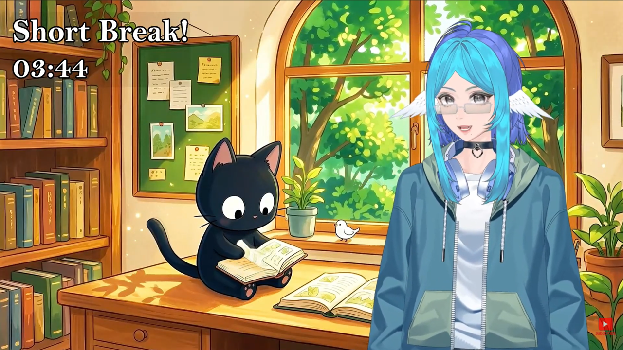 Adara in vtuber form resting between writing sprints.