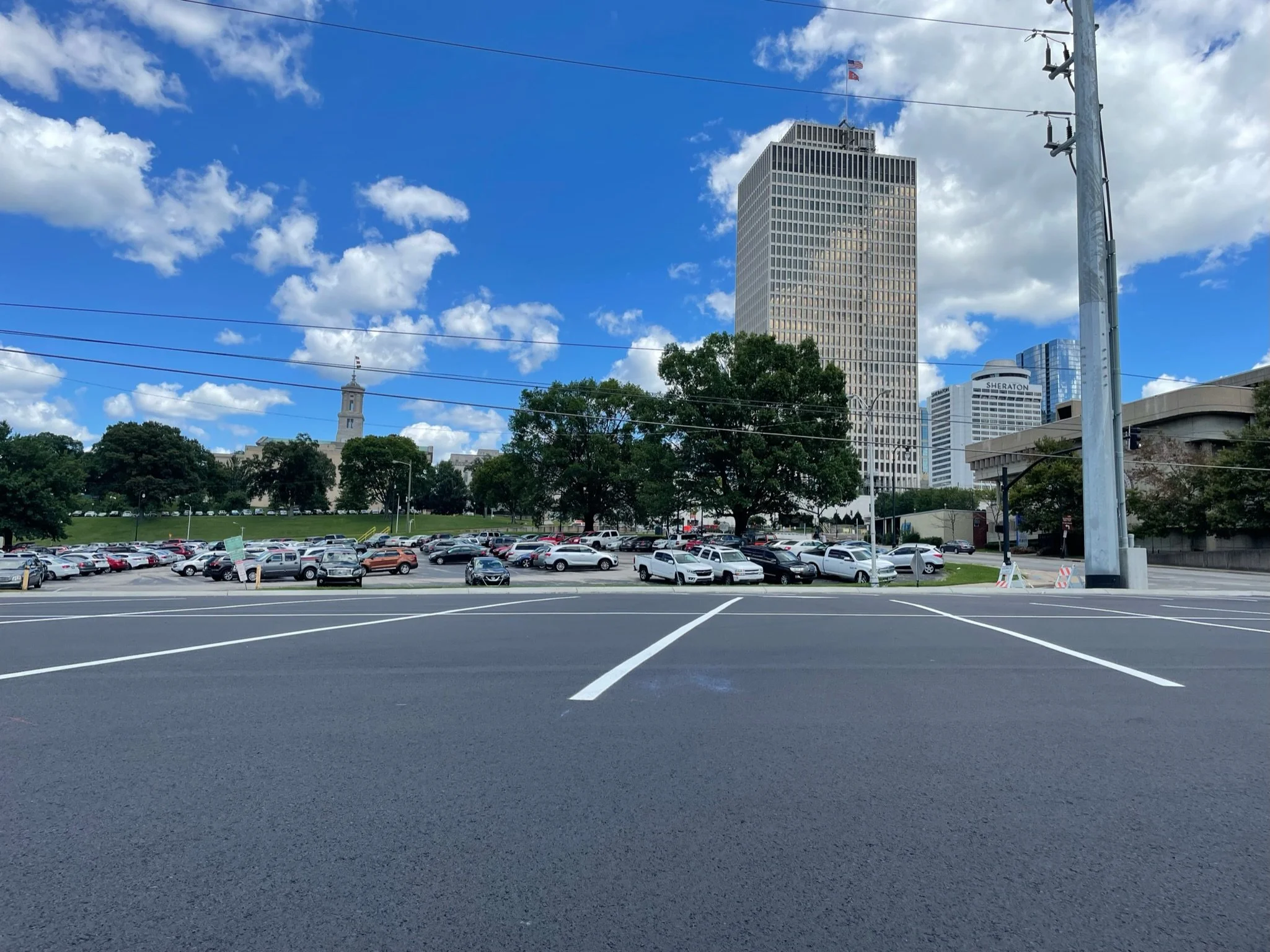Paving and Full Depth Repairs and the Striping and Pavement Markings of the asphalt parking lot in Downtown Nashville near the state capitol building for a parking lot repair project in Middle Tennessee