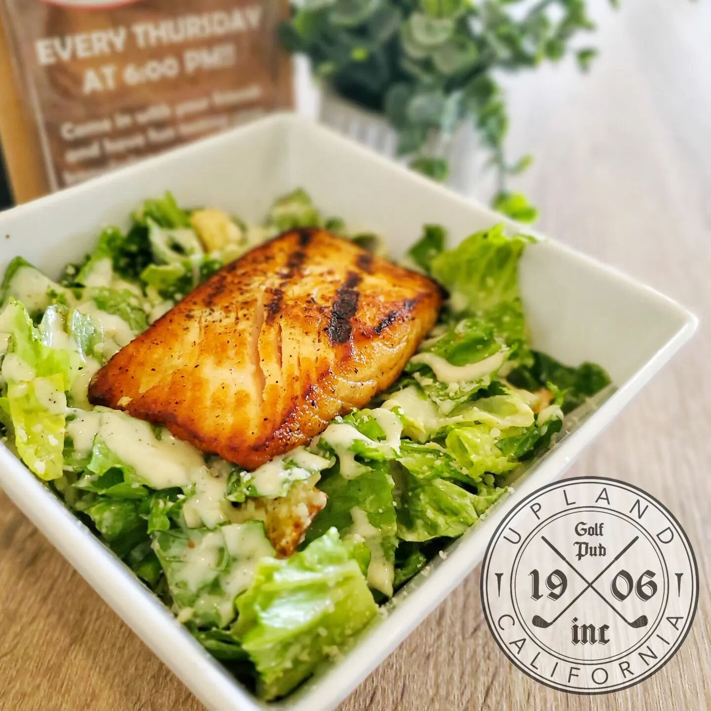 💥 New menu option!! 💥 You can now add a 6 oz. Salmon fillet (traditional grilled, or blackened) to your House Salad or Caesar Salad (pictured)! 
&bull;
&bull;
&bull;
Crisp romaine lettuce tossed with creamy Caesar dressing, parmesan cheese and crou