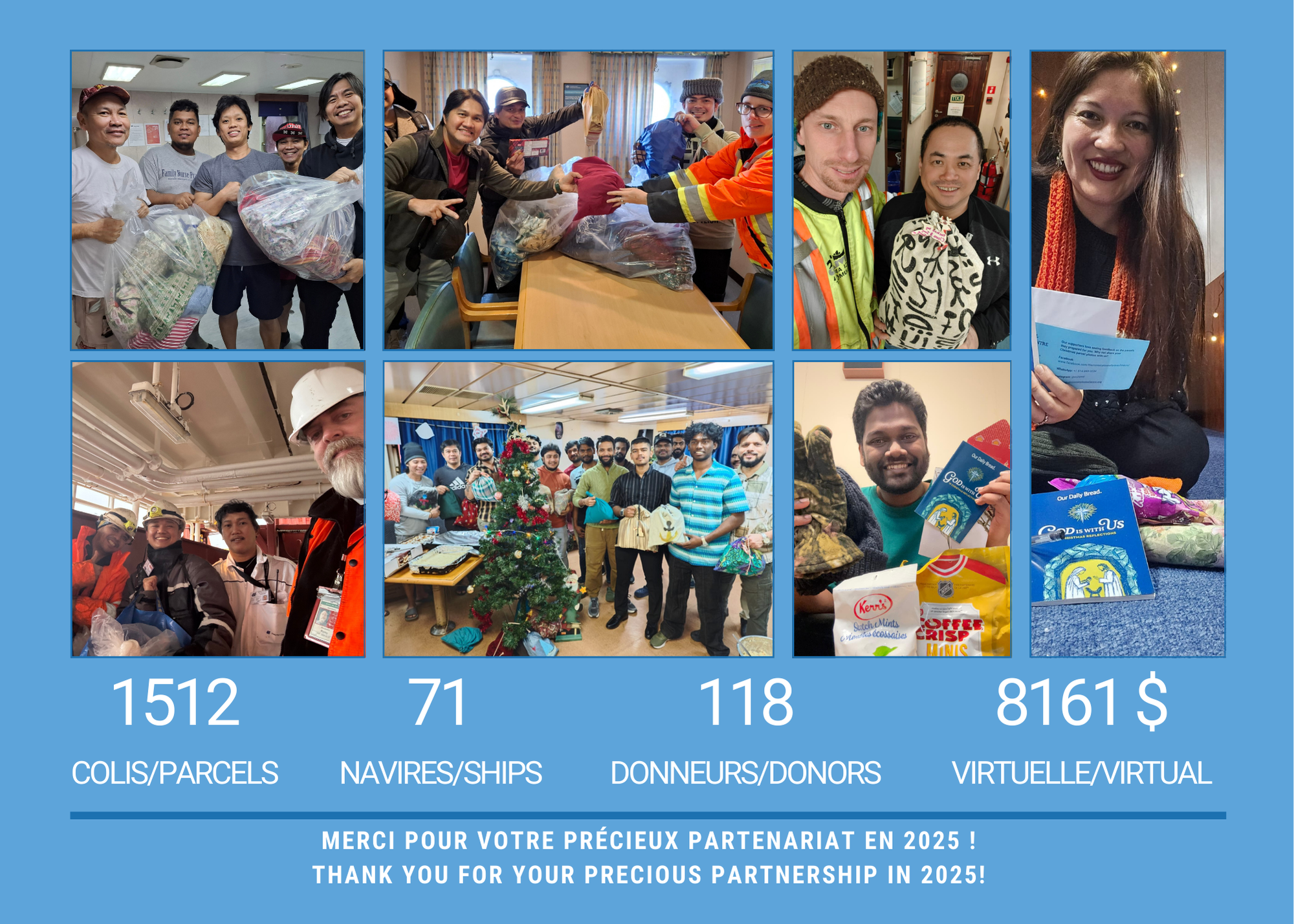 Seafarers holding parcels