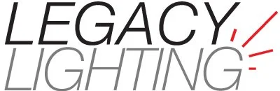 Logo of Legacy Lighting with bold black and light gray text and red accents.