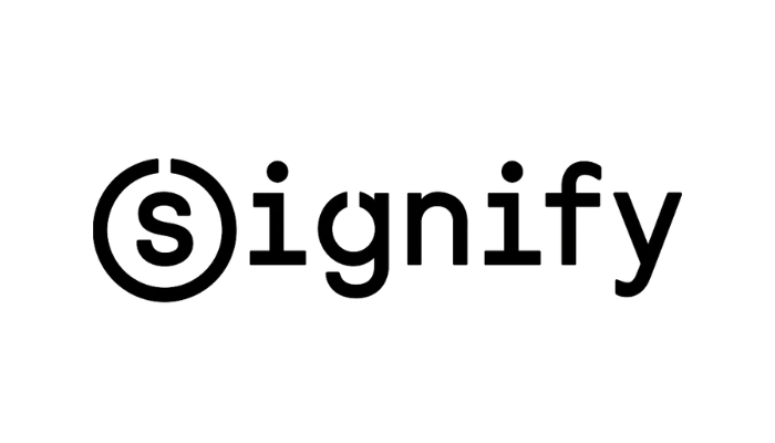 The logo of the company Signify, featuring a stylized 'S' inside a circle followed by the word 'signify' in lowercase.
