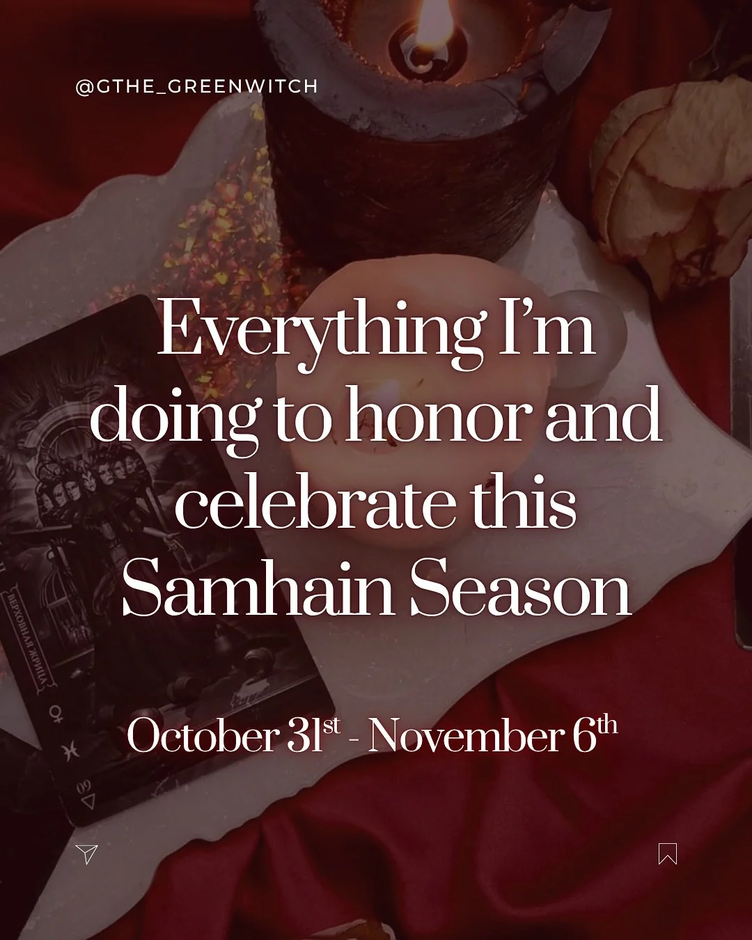 The veil is thinning witches&hellip; 🕯️👻

From October 31st to November 6th, the Samhain portal opens&mdash;a sacred threshold between seasons, selves, and worlds.

A time to slow down.
To grieve and give thanks.
To remember who came before us, and