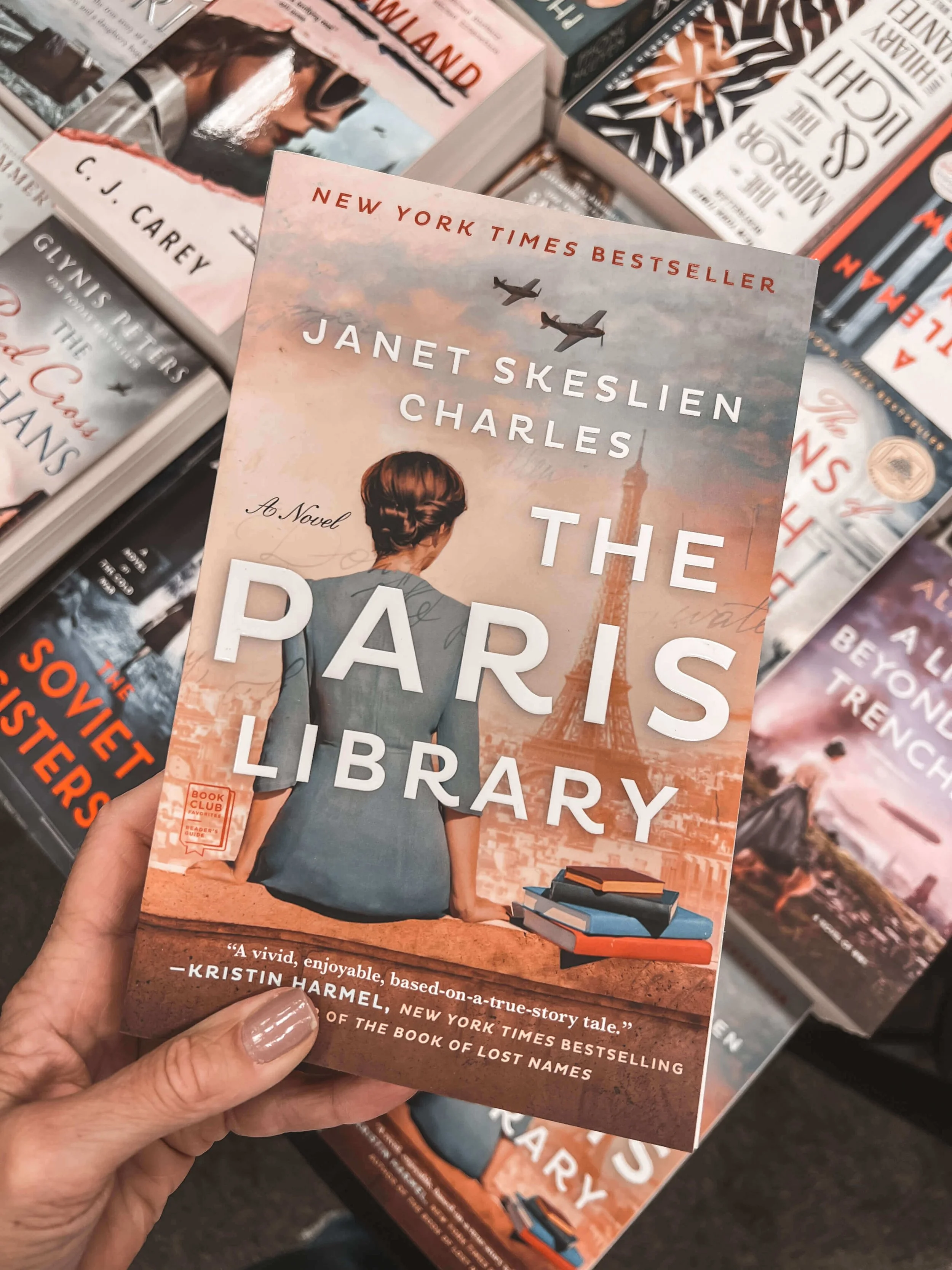 The Paris Library book, historical fiction read, book stack