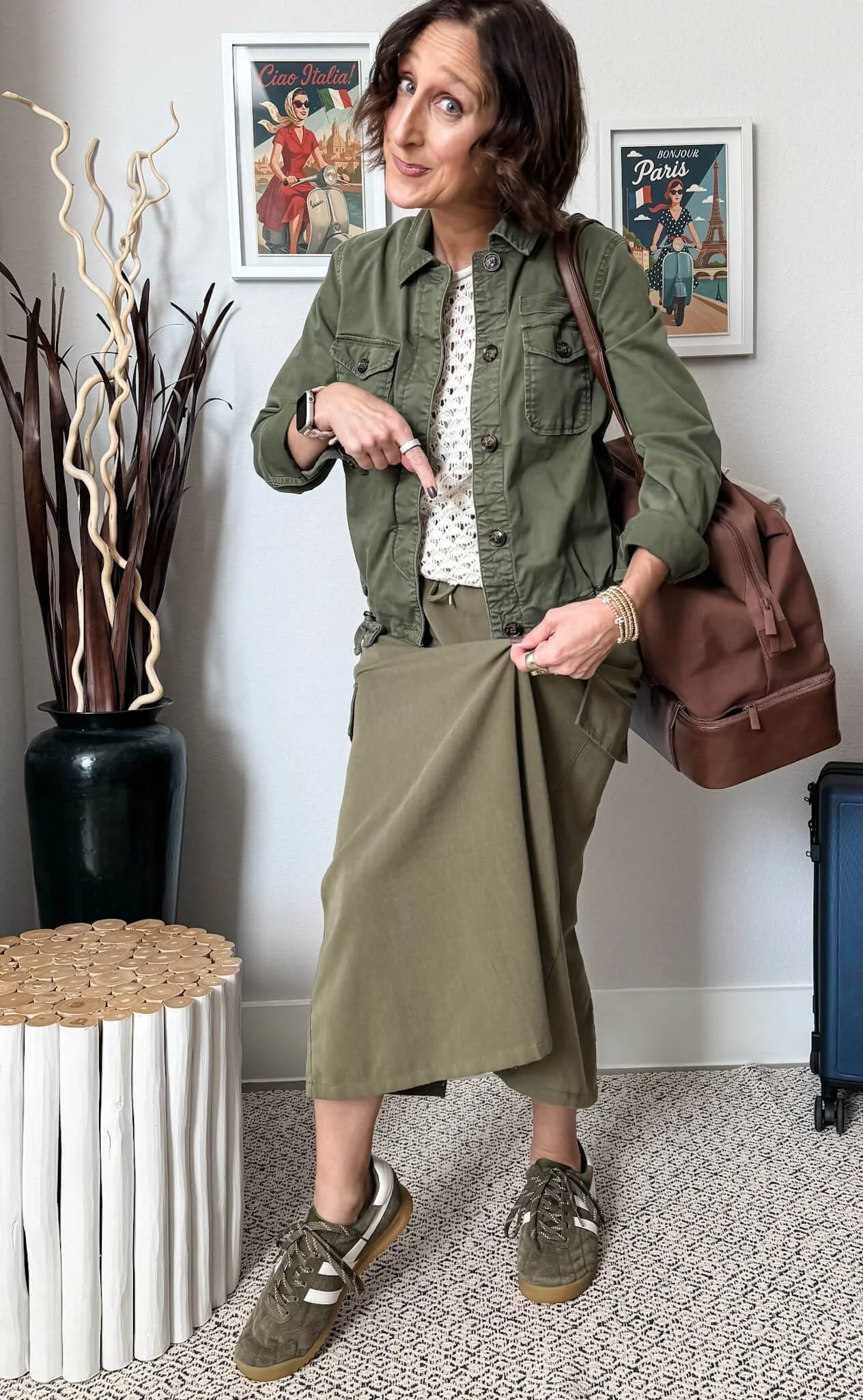 green, travel skirts, travel bag, green sneakers, Wicked