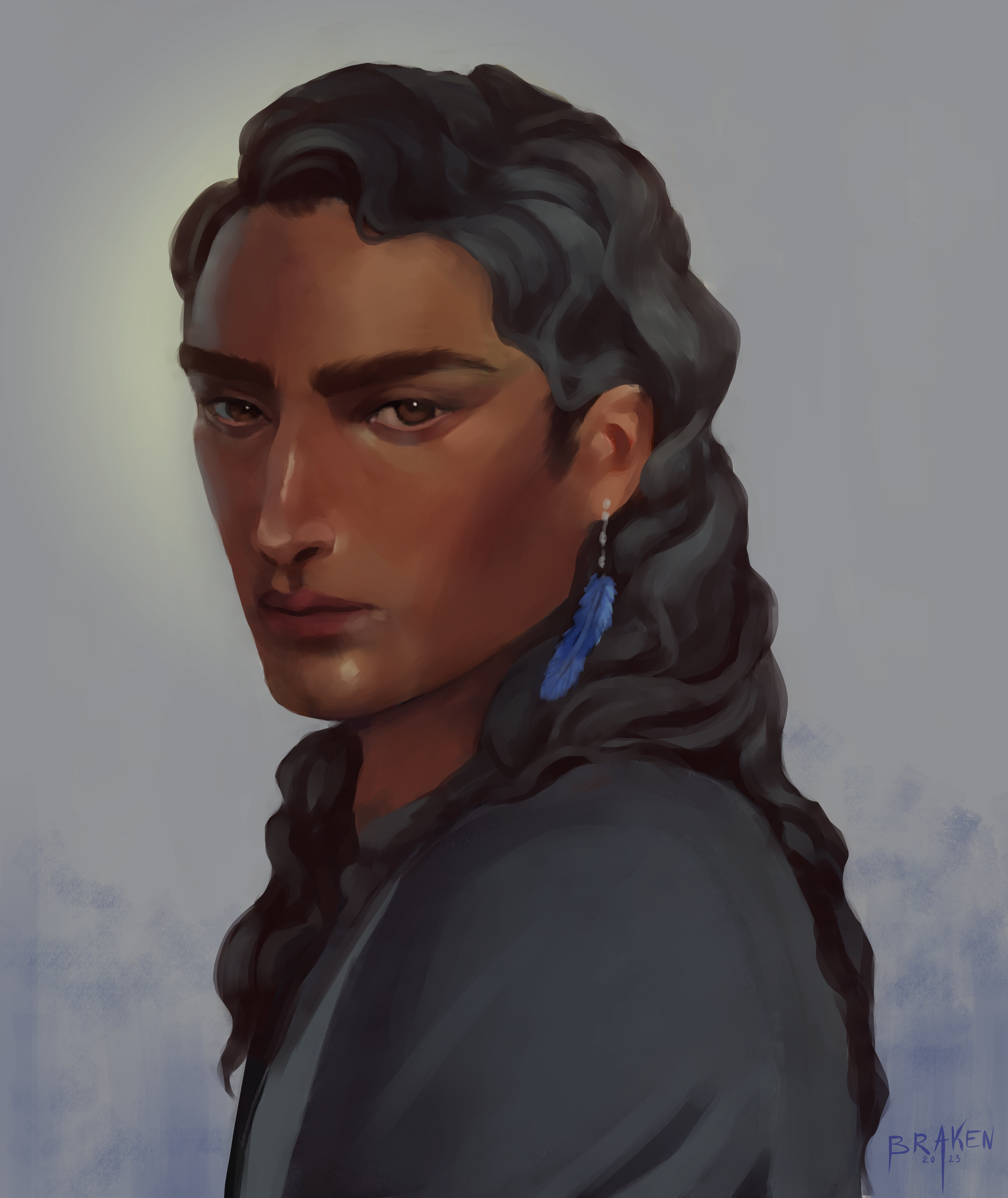 Rhoji, Quen’s brother. Character portrait by Braken ©2023
