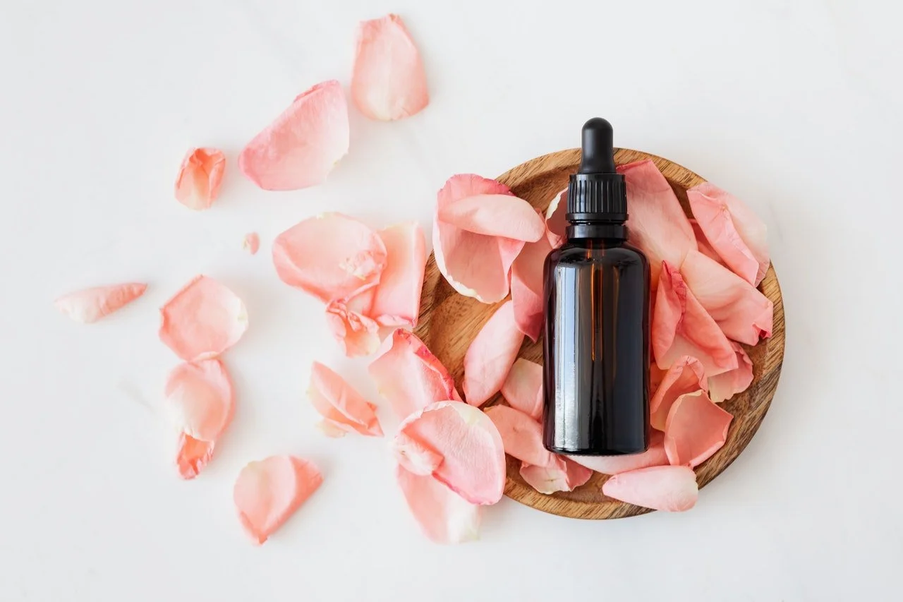 Massage Oil and Rose Petals