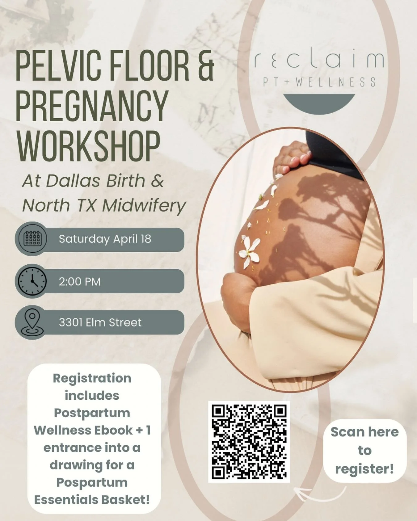 💫 Reclaim PT + Wellness: Pelvic Floor + Pregnancy Workshop! 💫 We are so excited to announce our collaboration with @dallas.birth &amp; @northtexasmidwifery in a few weeks!! This is for you if you&rsquo;re a mama or soon to be mama and want to prep 