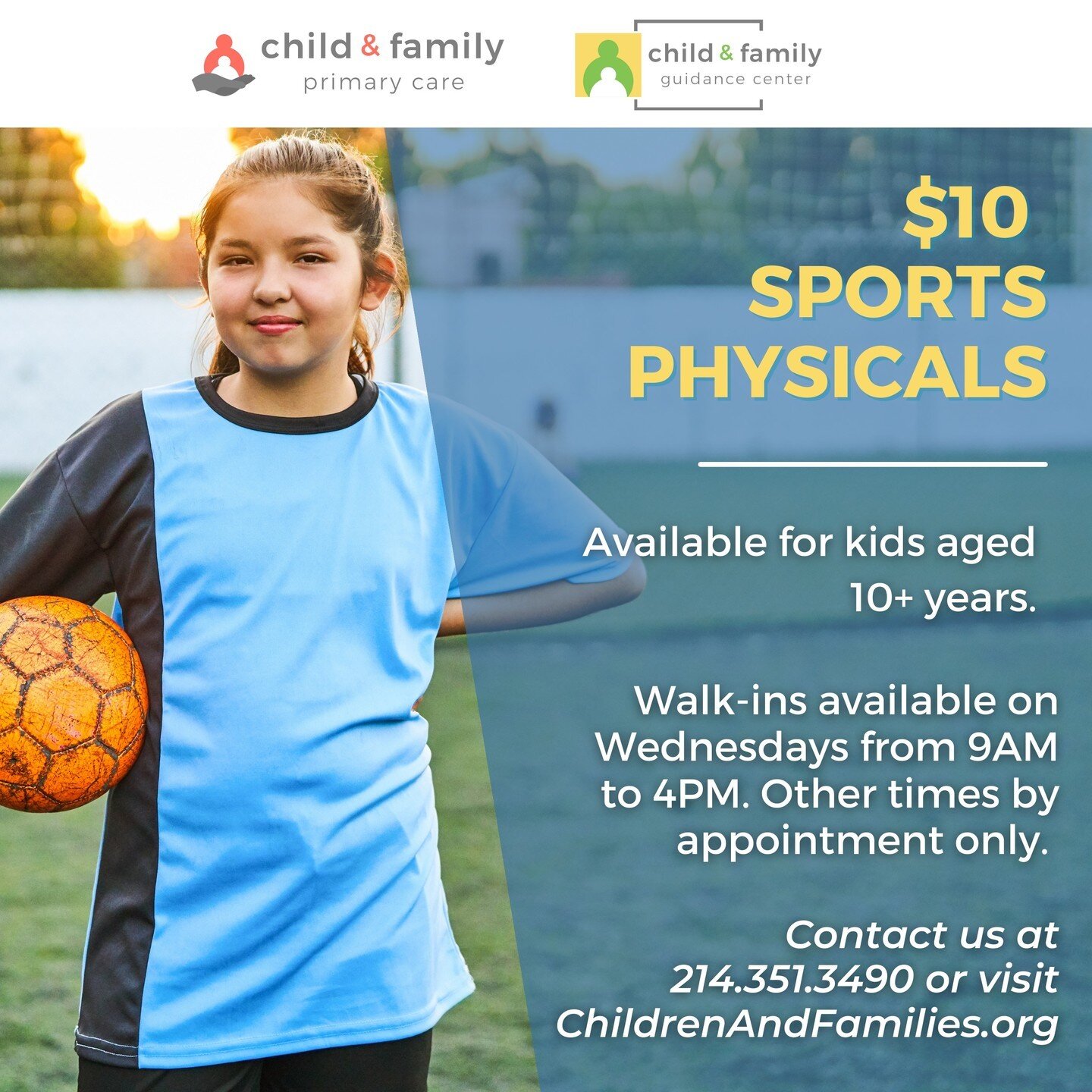 We are offering $10 sports physicals for our clients aged 10+ years! Walk-ins are available tomorrow and other times by appointment only. If you have any questions, please don't hesitate to contact us at 214.351.3490. 

#DallasMentalHealth #TexasMent