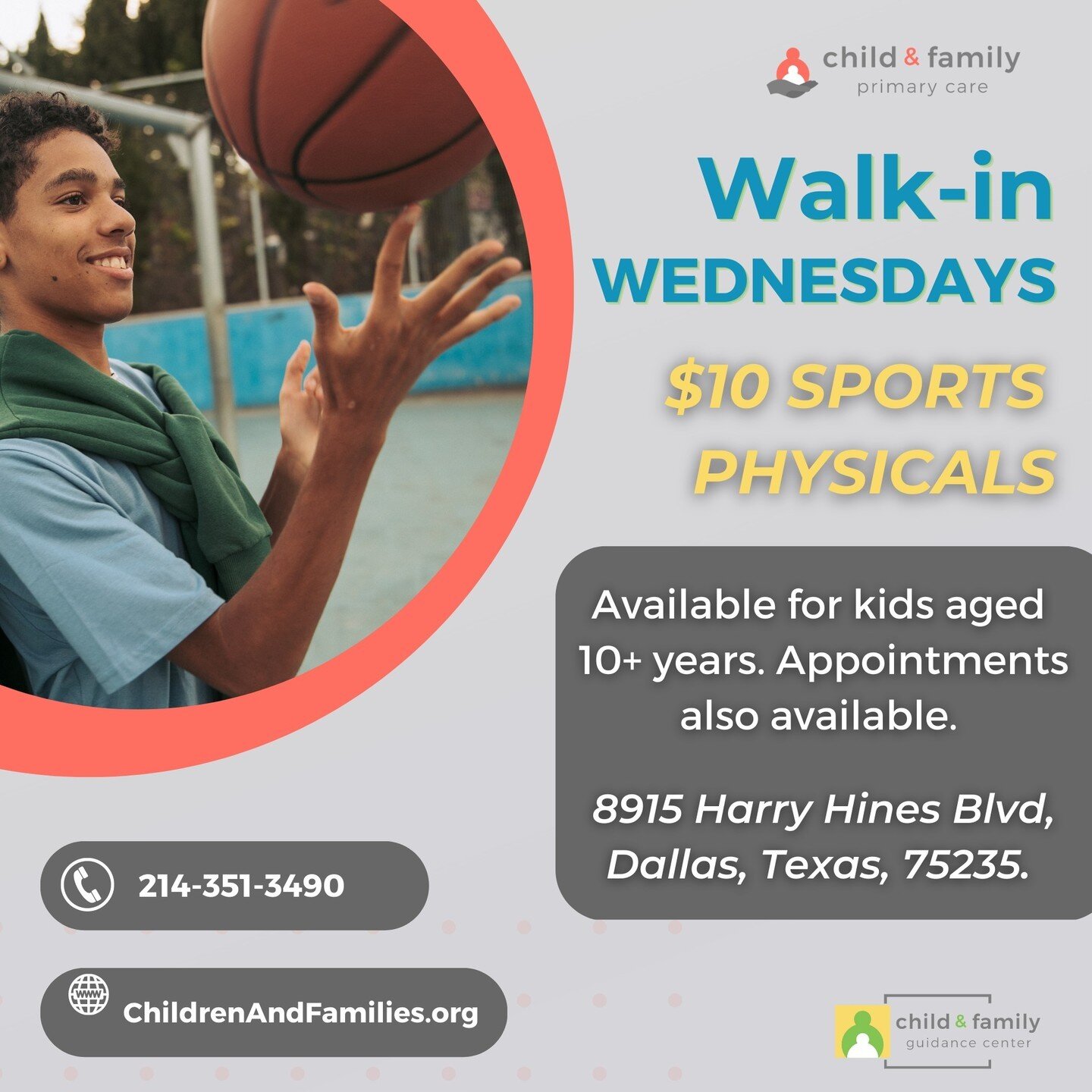 Every Wednesday, walk-ins will be available from 9AM - 4PM for our $10 sports physicals! Other times are also available by appointment. If you have any questions, please message us or give us a call at 214.351.3490.