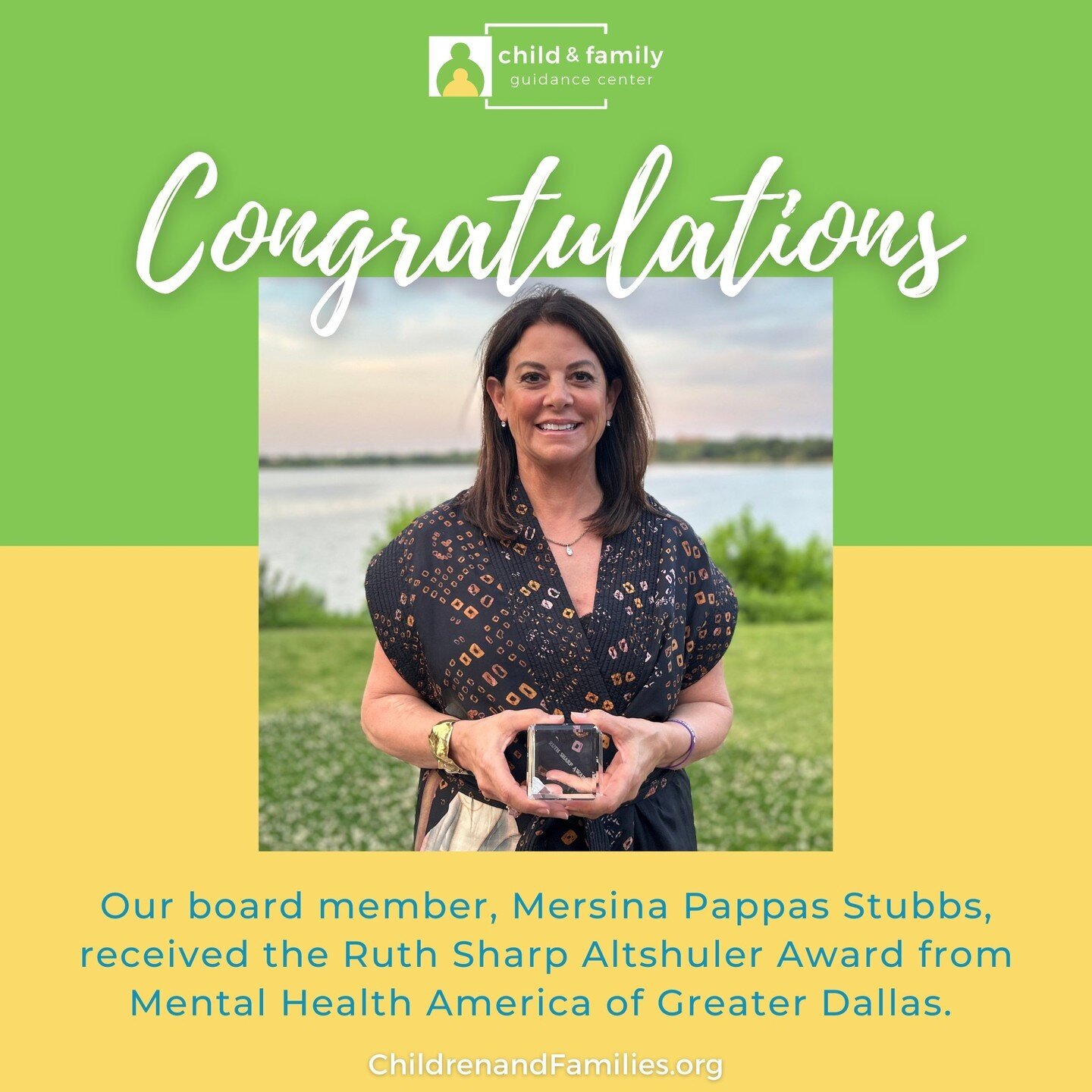 Mersina has sat on our Board of Directors for 20 years. She has raised tens of thousands of dollars for our agency, making our mission a reality. Mersina has been vocal about mental health, working passionately to break the stigma. Her dedication to 
