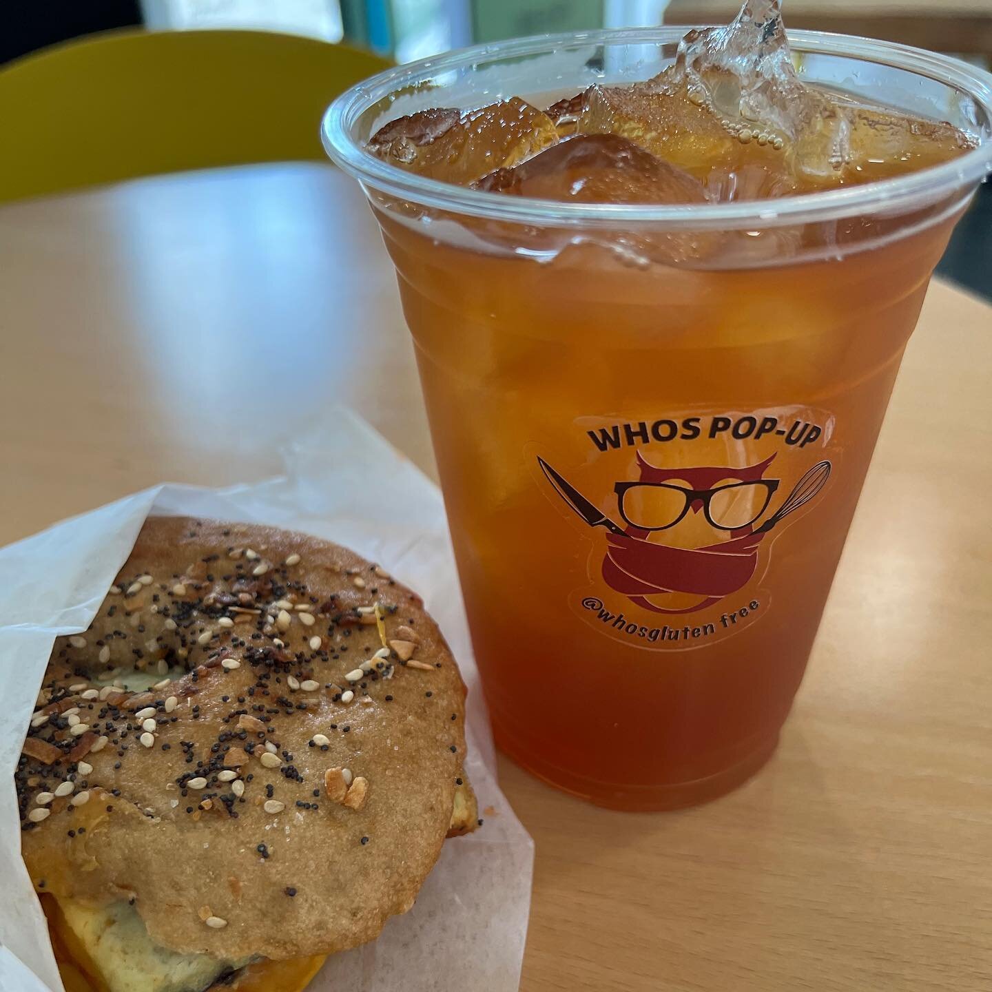 Iced tea with lavender honey syrup and a vegan egg and cheese 🥯 at our pop up location in Hoboken at @vegbarhoboken.