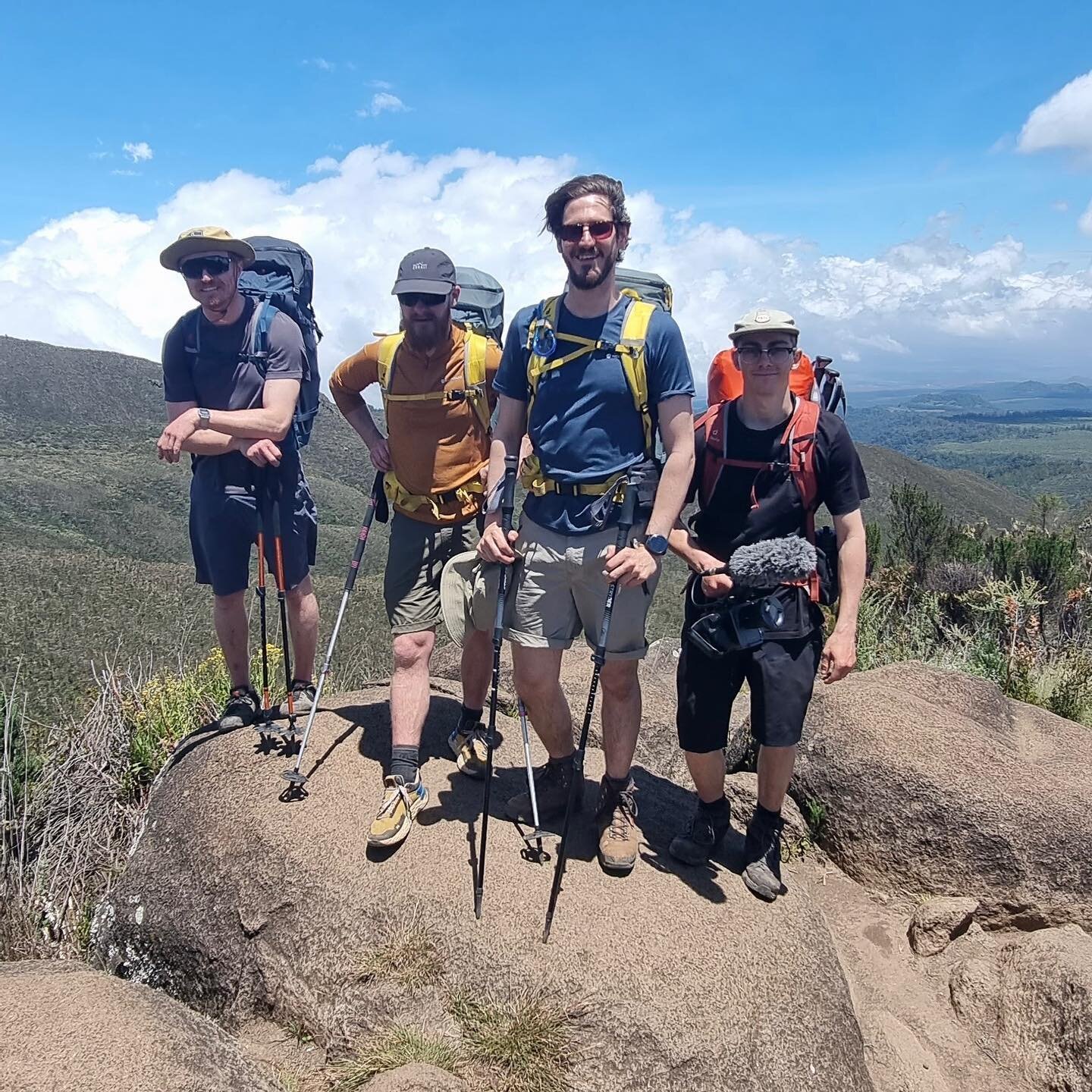 A team photo halfway up to the Kilimanjaro Shira Camp 1 on the Lemosho route. Just had lunch, so everyone&rsquo;s happy 😎  #TheLastRideProject

@kilimanjaro.dreamers 
#climatechange #mountaineering #summit #expedition #kilimanjaro #altitude #documen