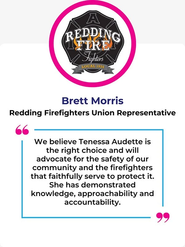 Redding Firefighters endorse Tenessa Audette for Redding City Council
