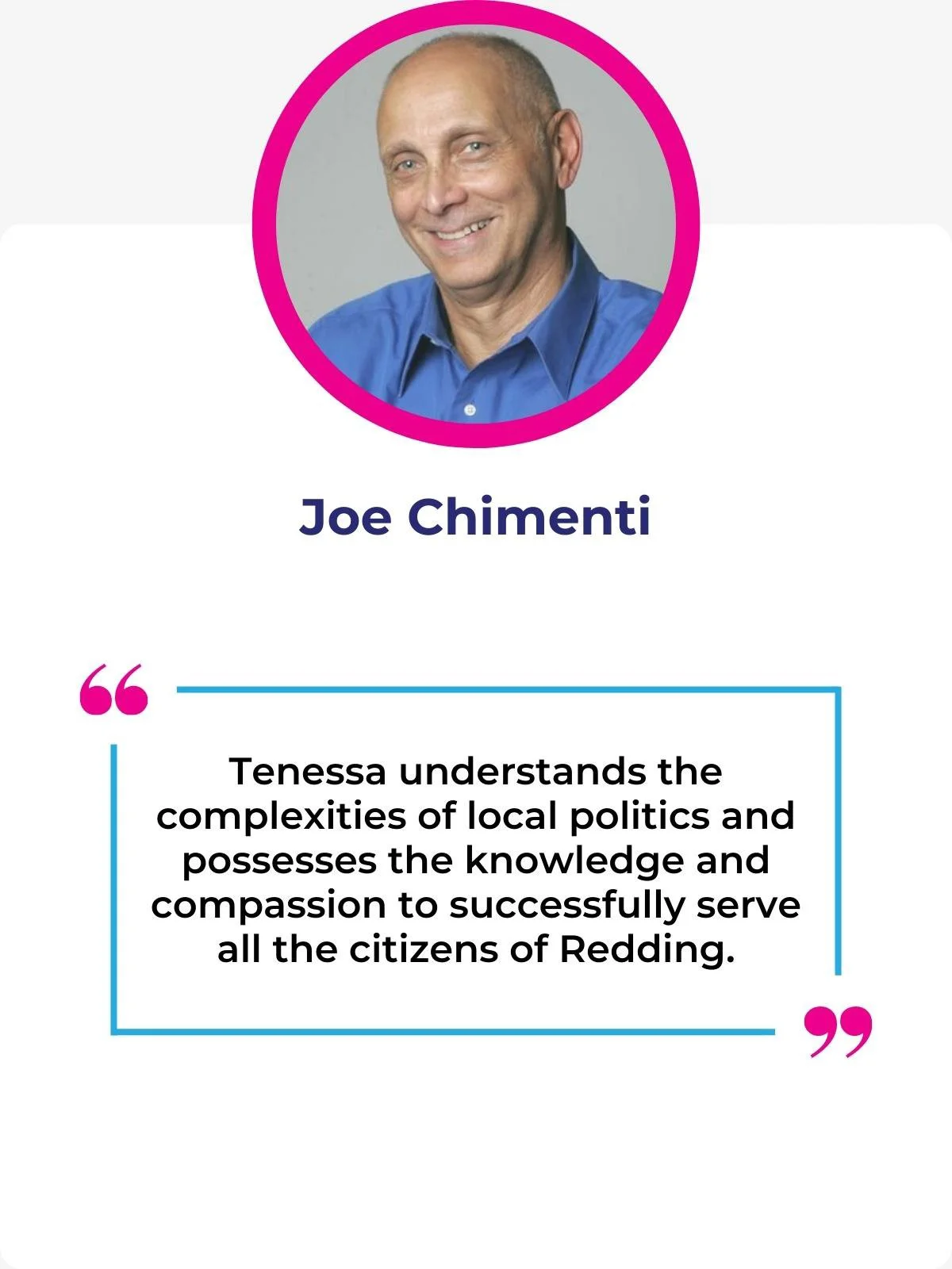 Joe Chimenti endorses Tenessa Audette for Redding City Council