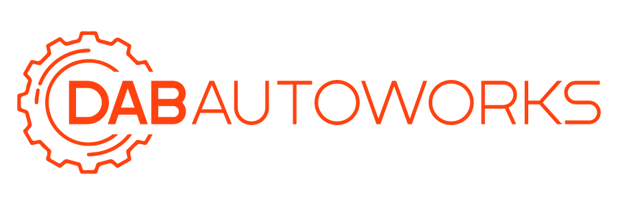 DAB Autoworks logo with red and black colors, featuring a gear design.