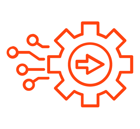 Icon of a gear with circuit lines and a right arrow inside the gear, representing automation or process flow.