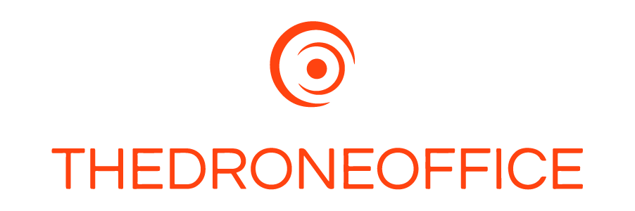 Logo with a circular red design above the text 'THEDRONEOFFICE' in red and black.