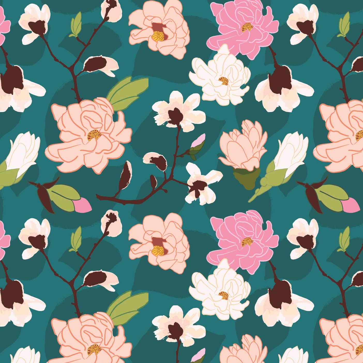 Magnolias. This pattern is inspired by the gorgeous magnolia trees blooming in Boston during the spring.