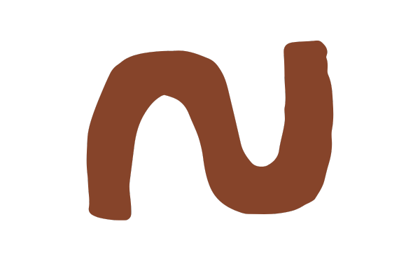 Stylized, thick, brown letter 'N' on a black background.