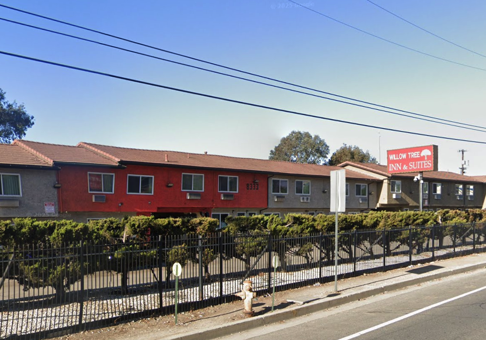 Street view of Willow Tree Inn & Suites exterior along Glenoaks Boulevard in Sun Valley, California