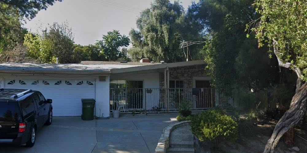 Front exterior view of the Eden Garden C, Inc. residential care facility in Woodland Hills, California, offering a secure and peaceful environment focused on senior preventive health.