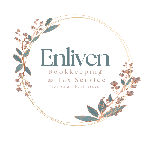 Logo for Enliven Bookkeeping & Tax Service with floral decorations.