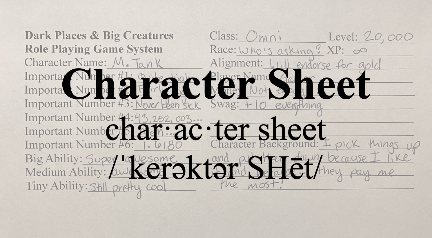 Game Jargon Definition: “Character&nbsp;Sheet”