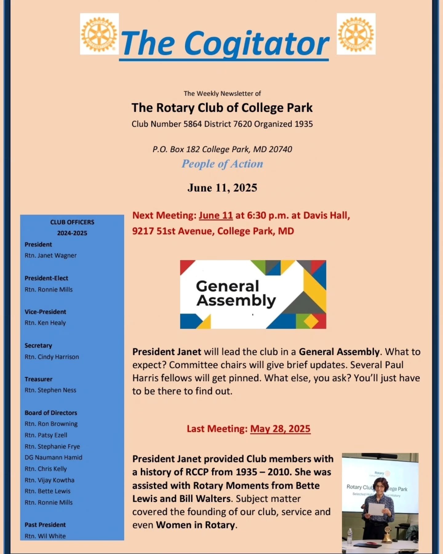 Are you on our mailing list? Tonight we will meet at Davis Hall in College Park, MD at 6:30pm. All are welcome.
#RotaryInternational #collegepark #instacool #makeadifference #community #instawow #serviceaboveself #serviceprojects #joinrotary #rotar