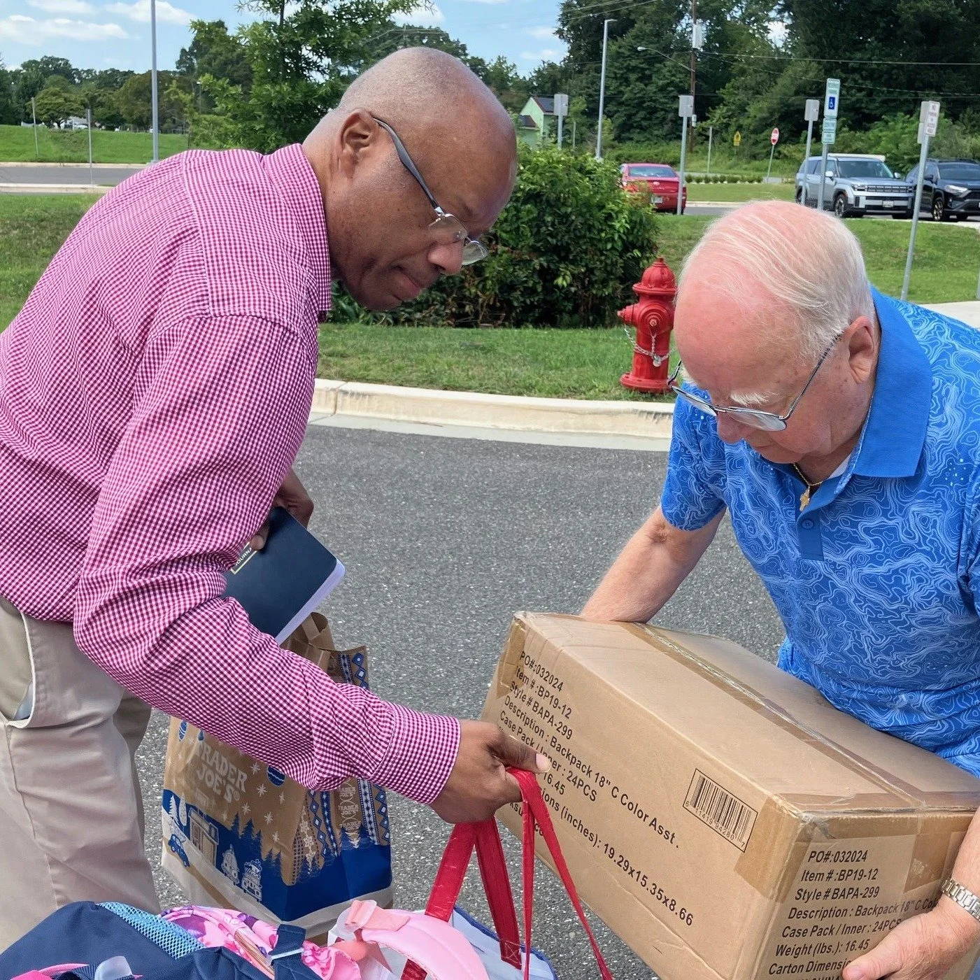 August 8, 2025: President Ronnie Mills and PP and Service Chair Ron Browning deliver school supplies to Cherokee Lane Elementary School.