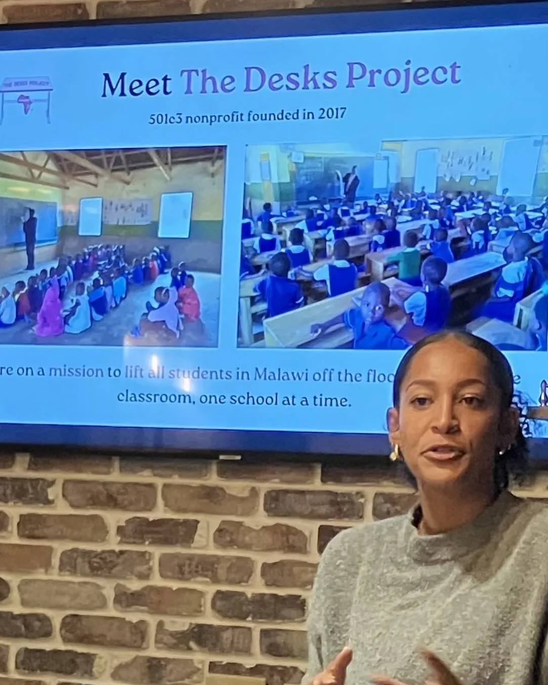November 15, 2025: Chikondi Kulemeka, founder and COO of The Desk Project, spoke about the organization&rsquo;s success in providing desks for school children in Malawi.  1,950 desks, built by local carpenters, mean better attendance, higher test sco
