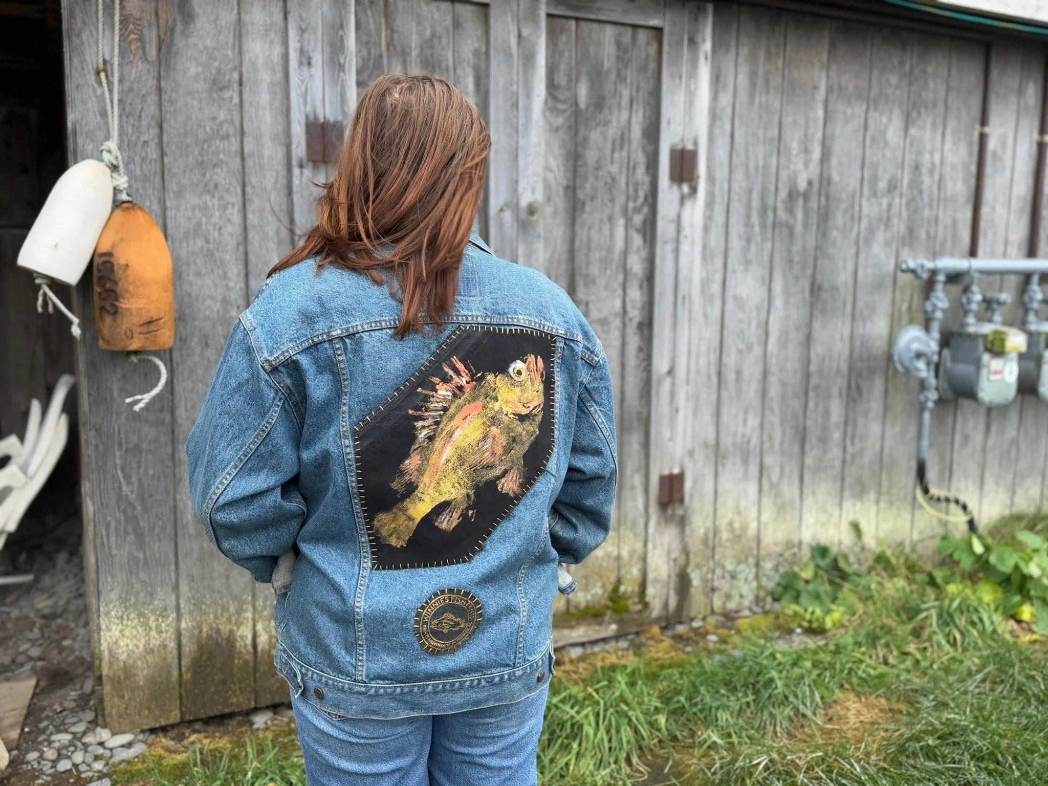 Vintage Jean Jacket with Quillback Rockfish Print