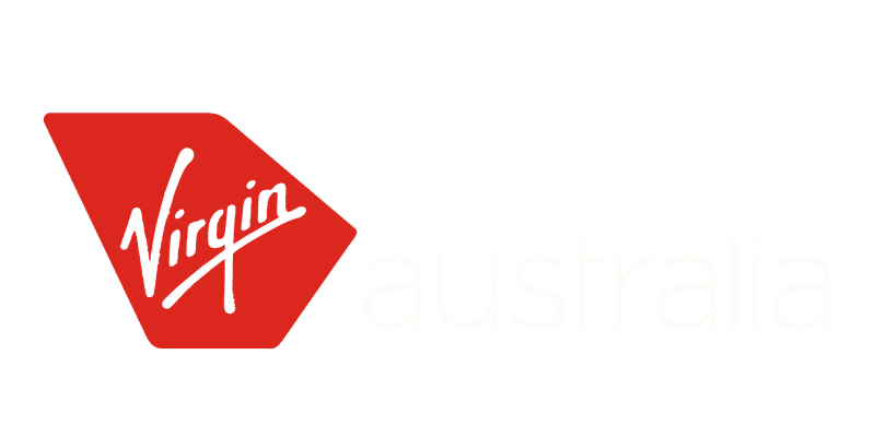 Virgin Australia logo with a red triangular shape and white text on a black background.