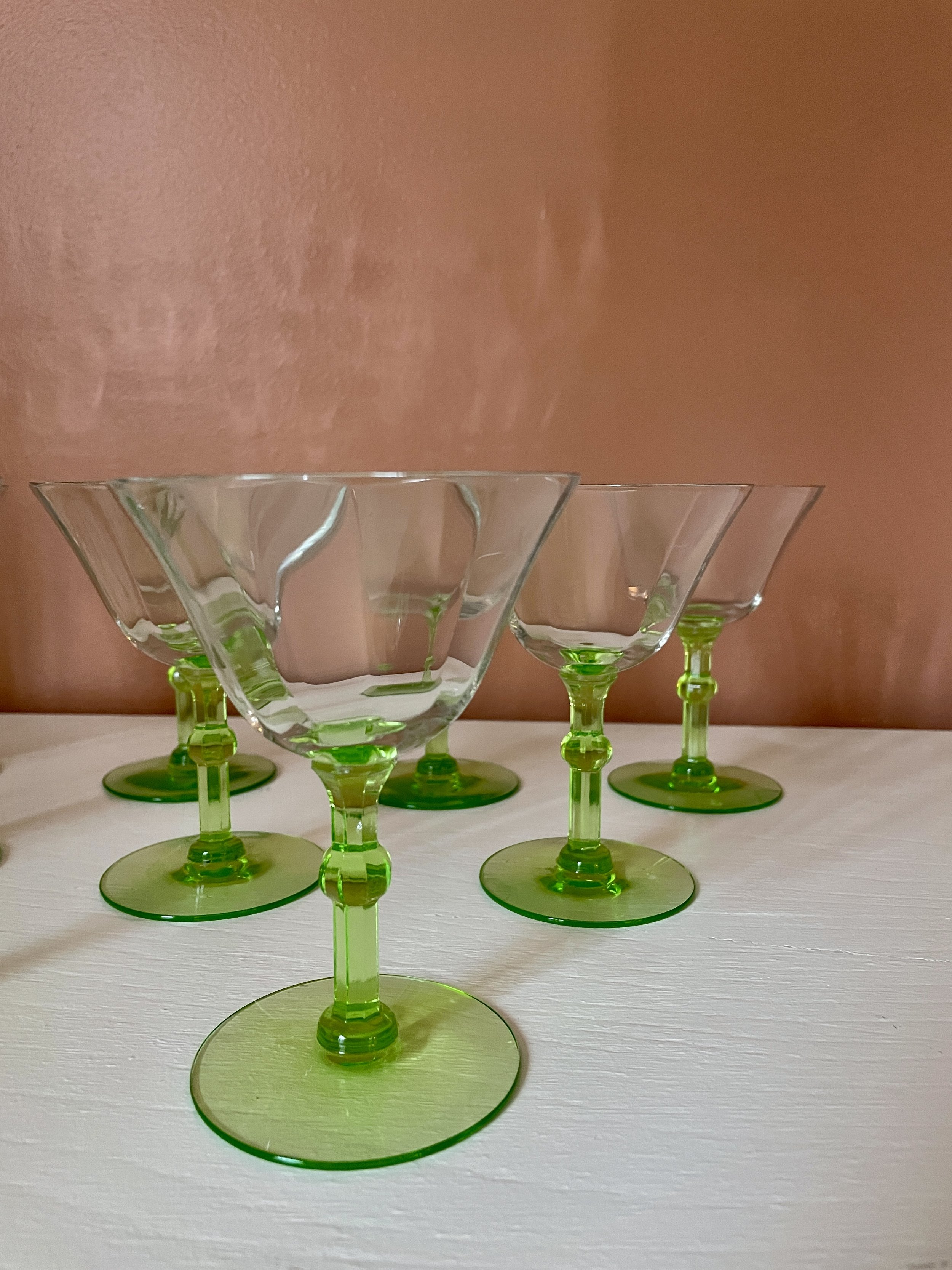 Tiffin Green Depression Era Cocktail Glasses (set of 12)