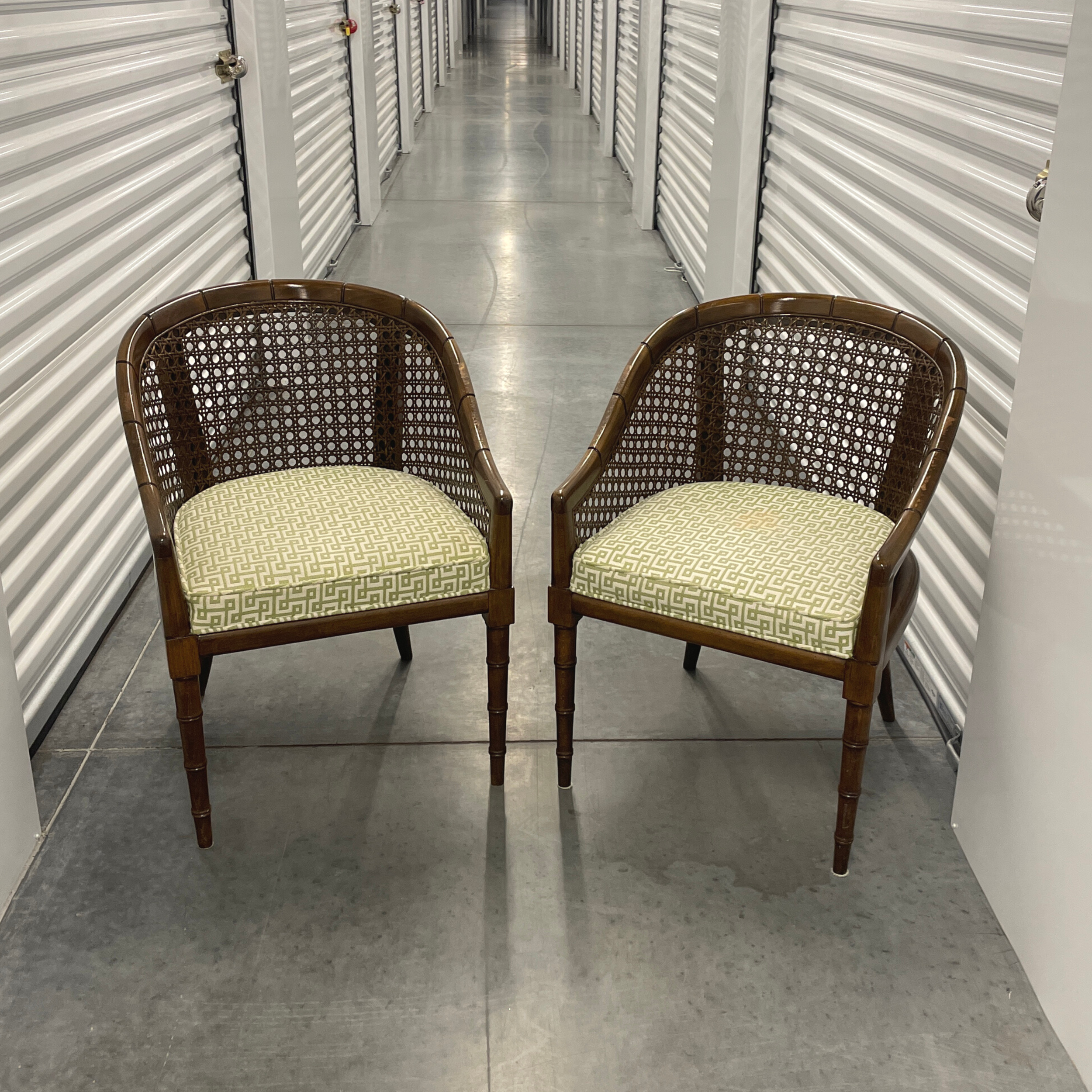 Cane Back Barrel Chairs, a pair