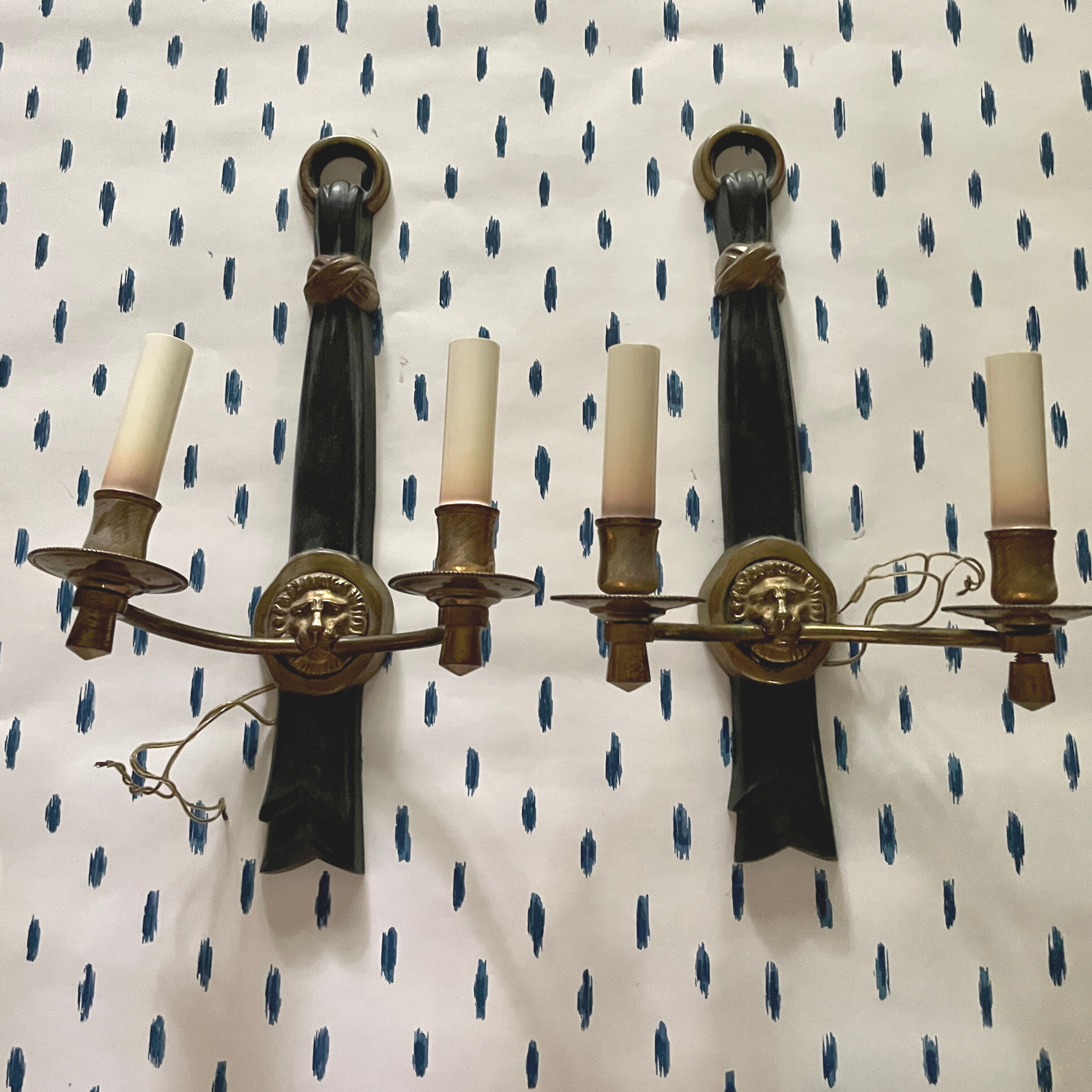 Vintage Iron and Brass Wall Sconces, a pair