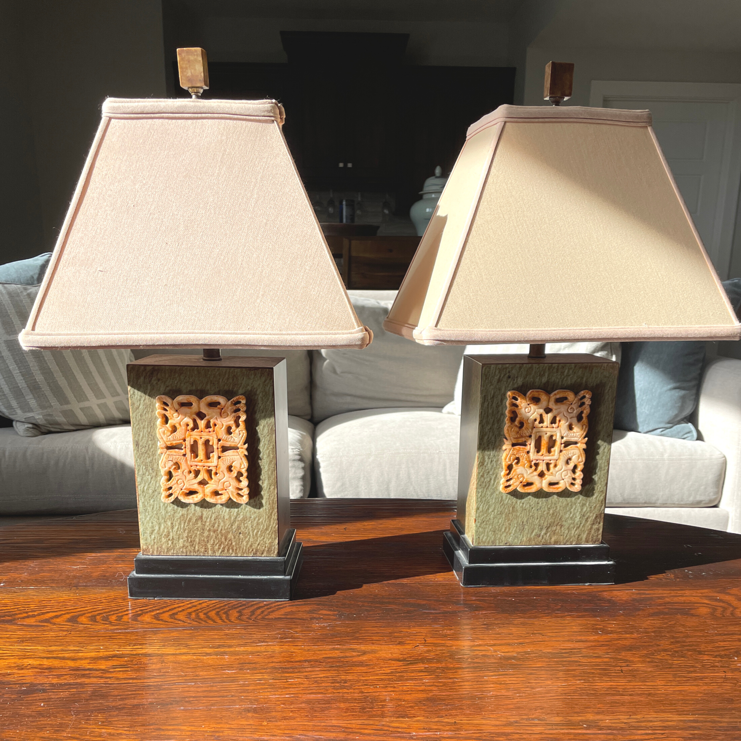 Jade Lamps, a pair