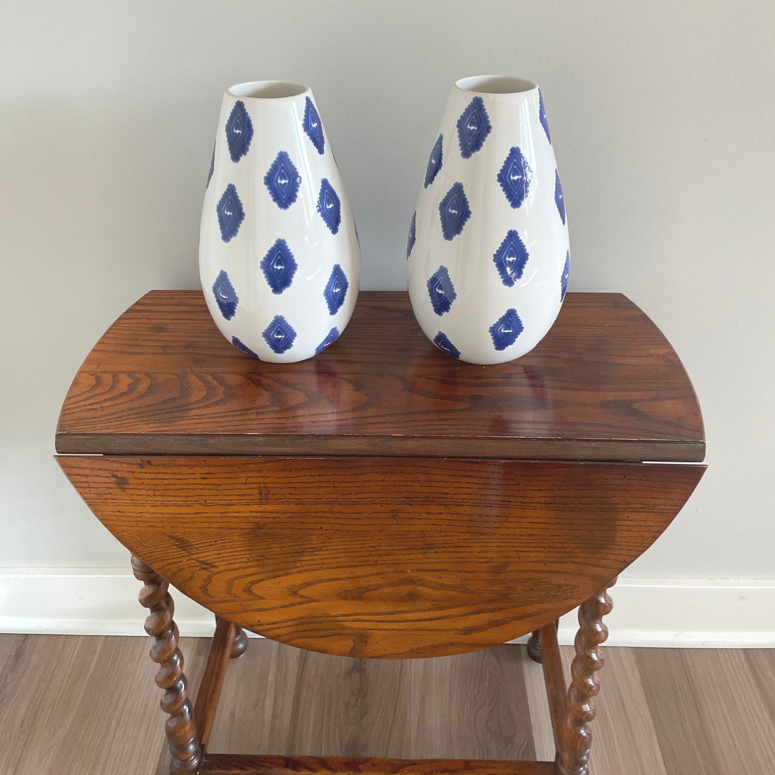 Pair of Blue and White Tall Vases