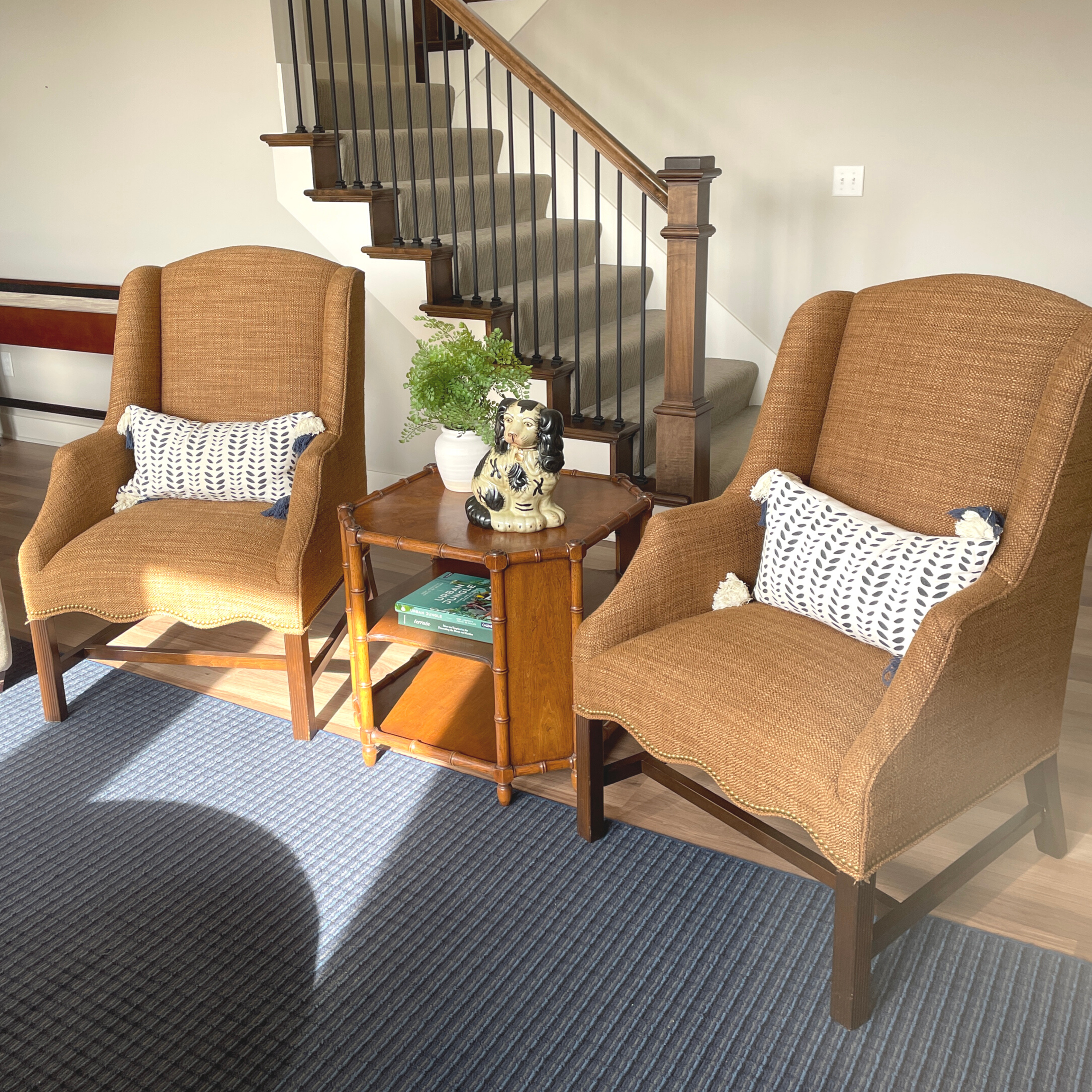 Pair of Brown Wingback Chairs 