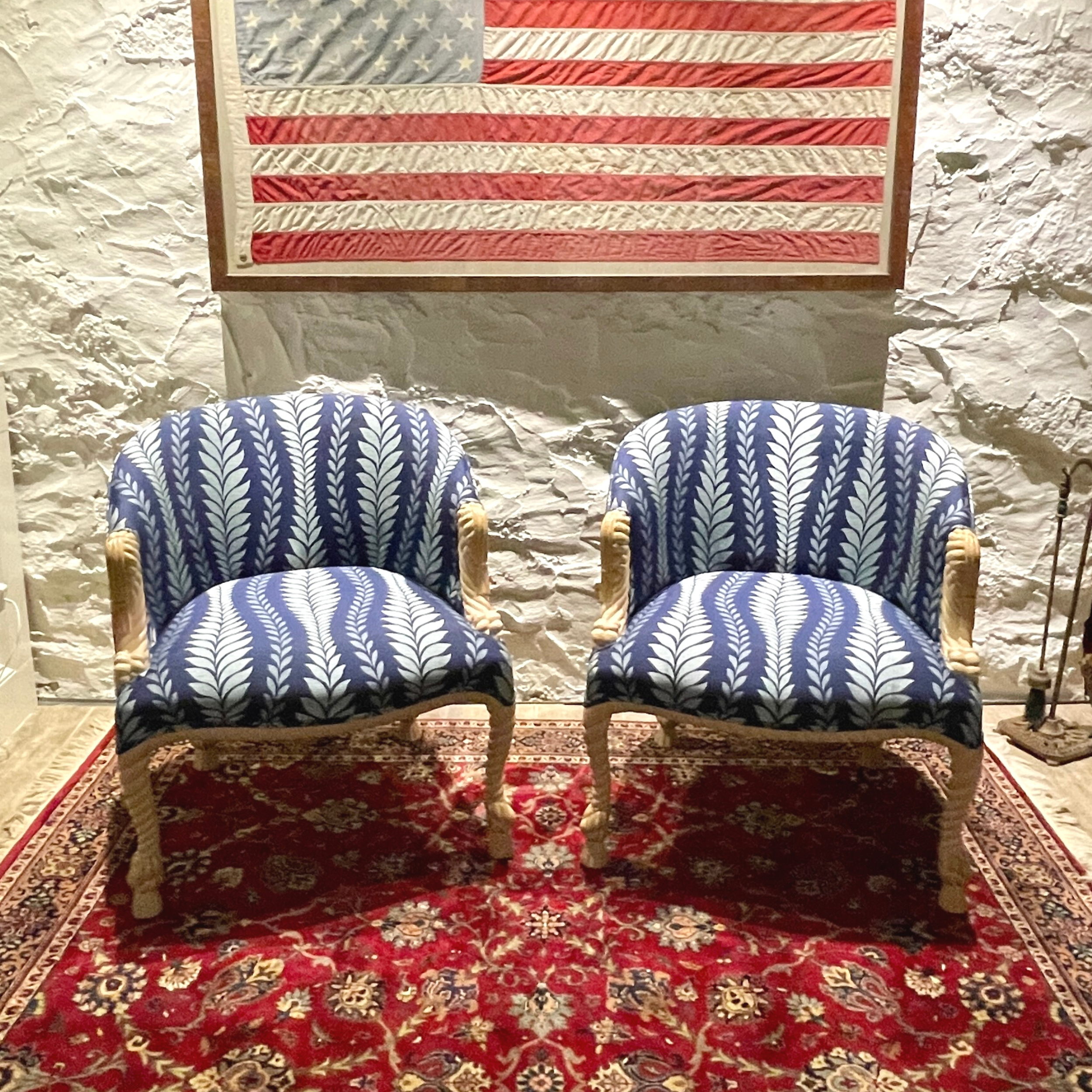 Napoleon III Style Carved Twisted Rope and Tassel Barrel Chairs, a pair