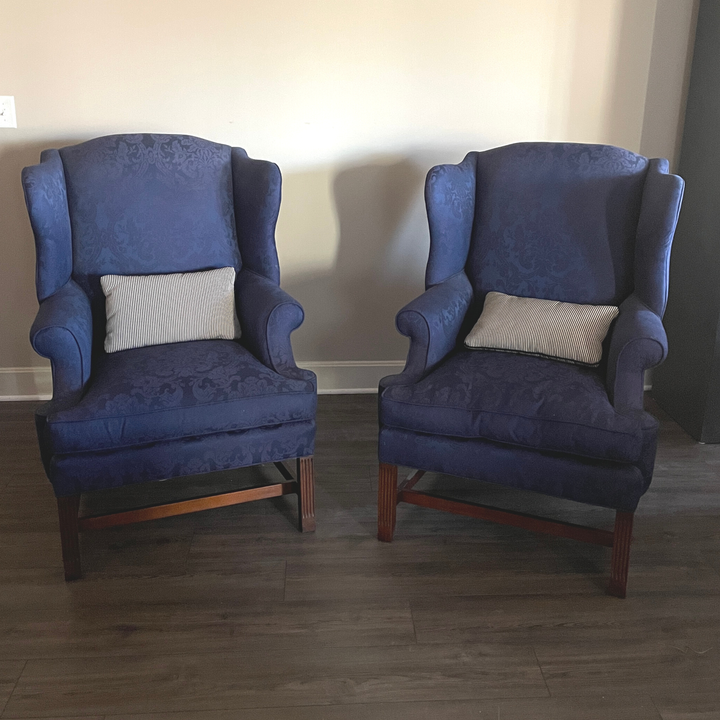 Henredon Blue Wingback Chairs
