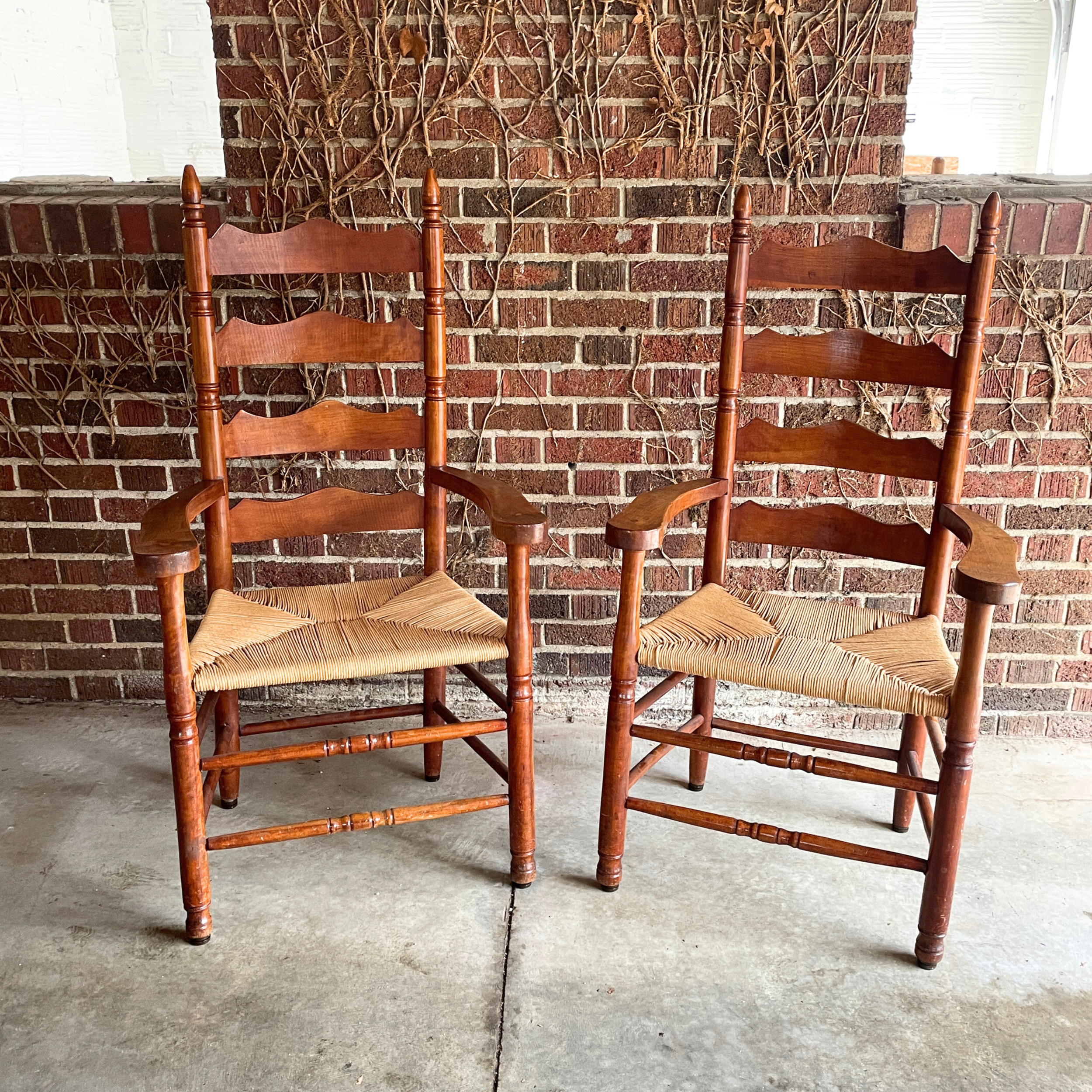 Pair of Ladder Back Chairs with Woven Rush Seats