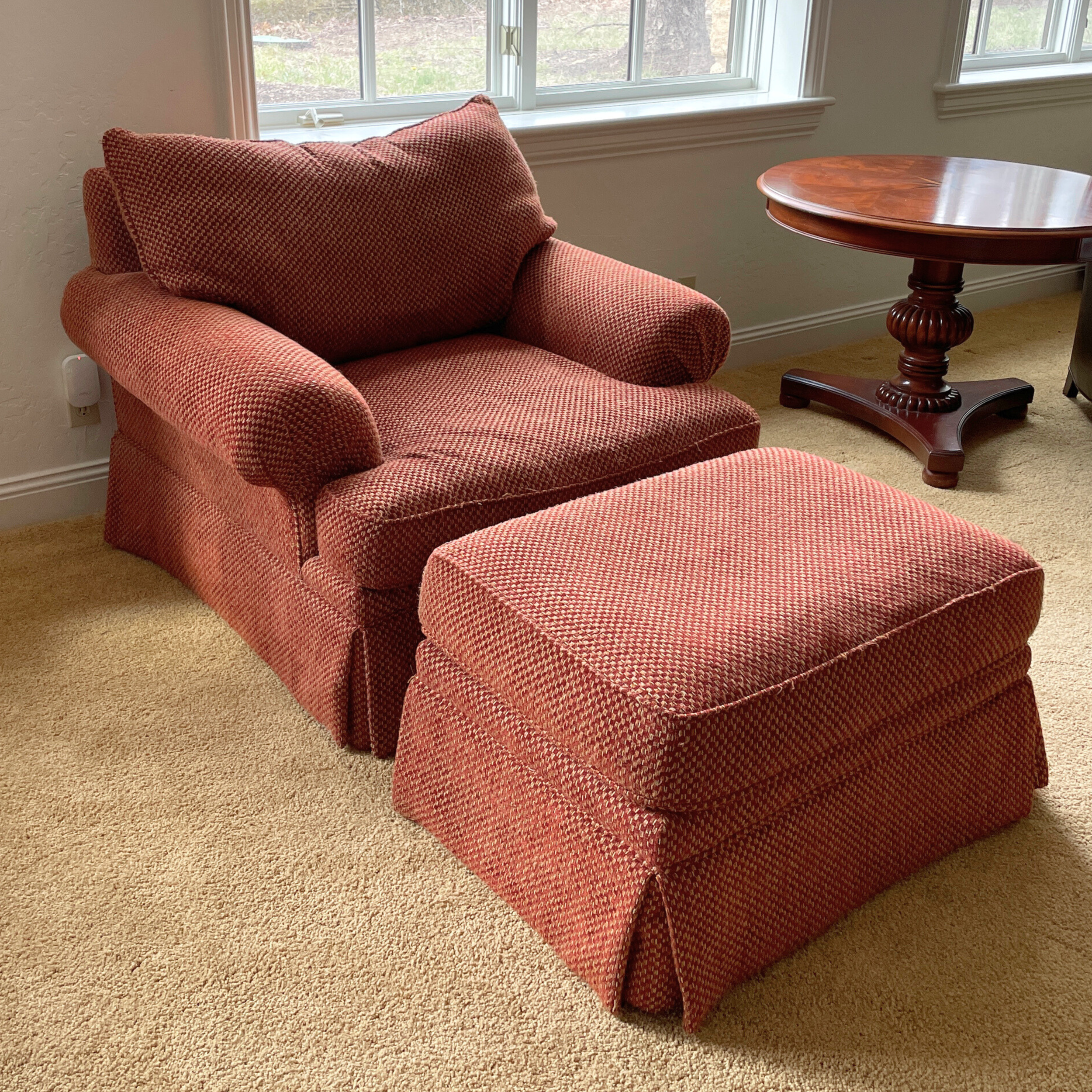Red Armchair with Ottoman