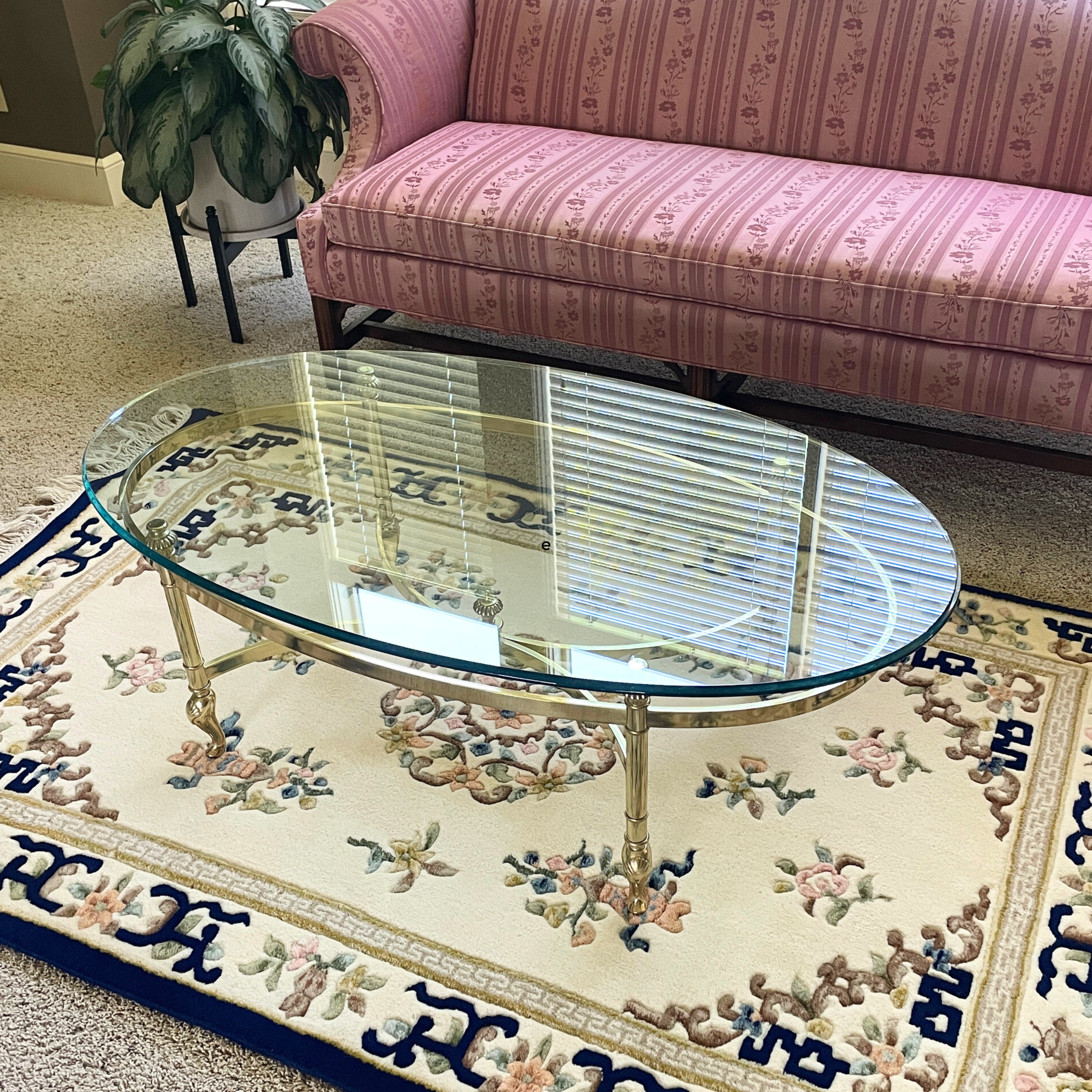 Brass and Glass Oval Coffee Table