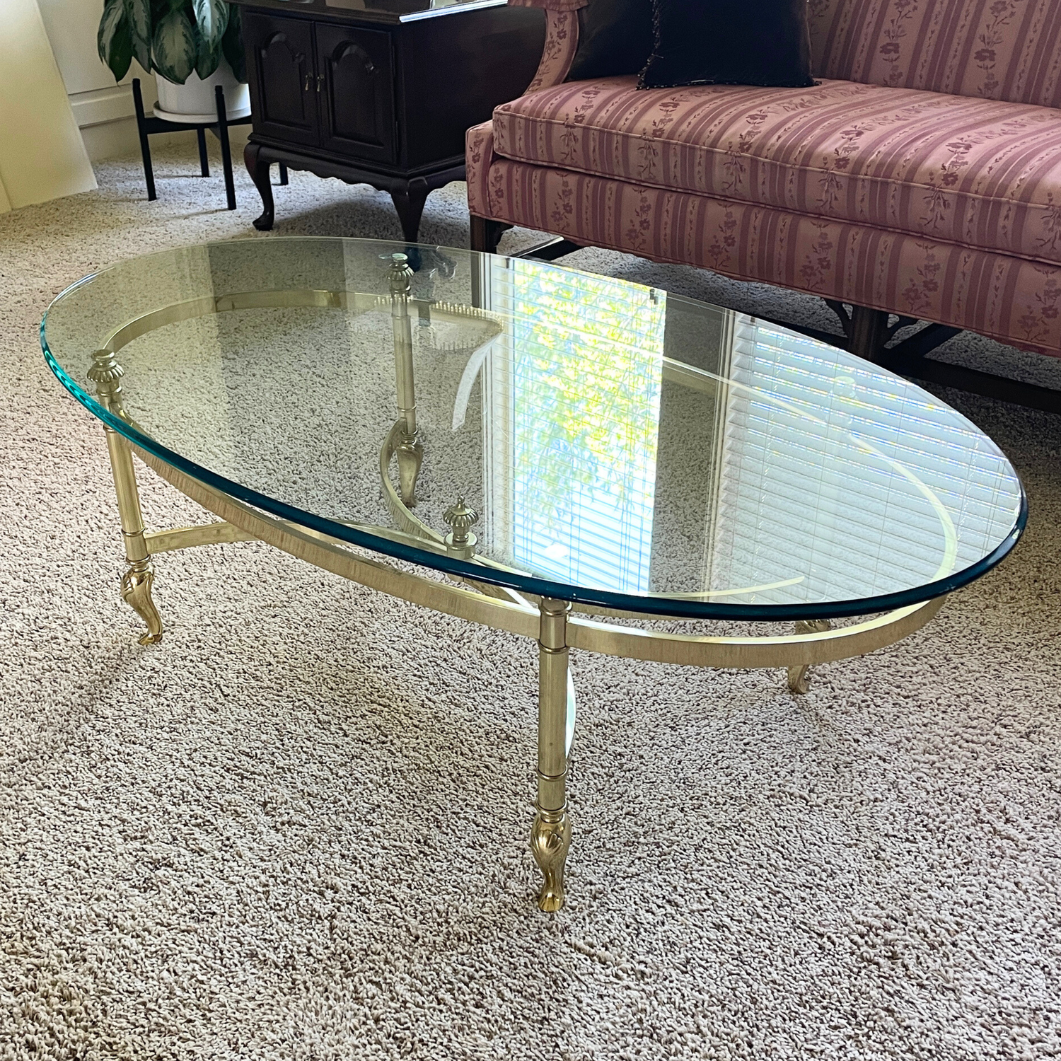 Brass and Glass Oval Coffee Table — Gather