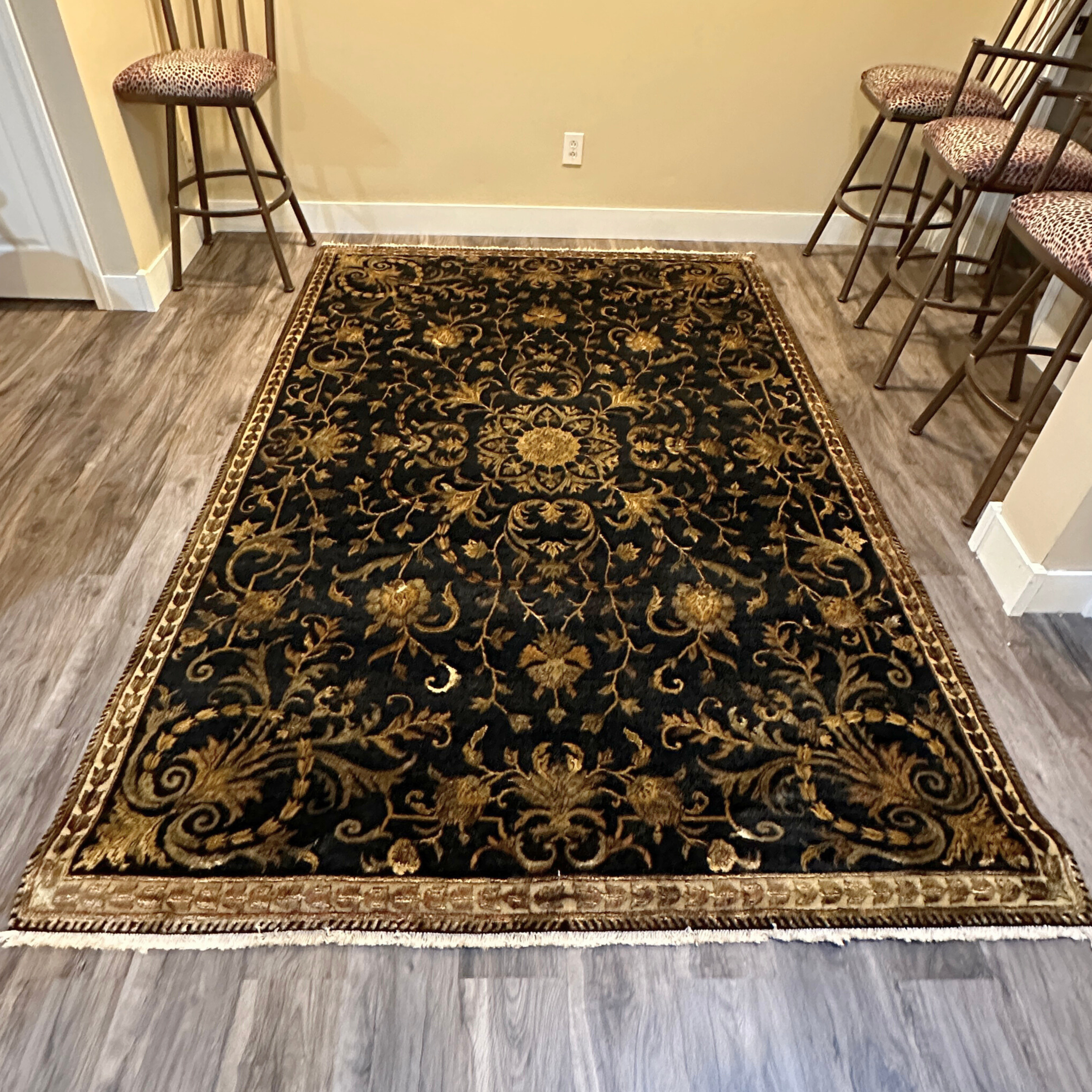Black and Gold Silk Area Rug