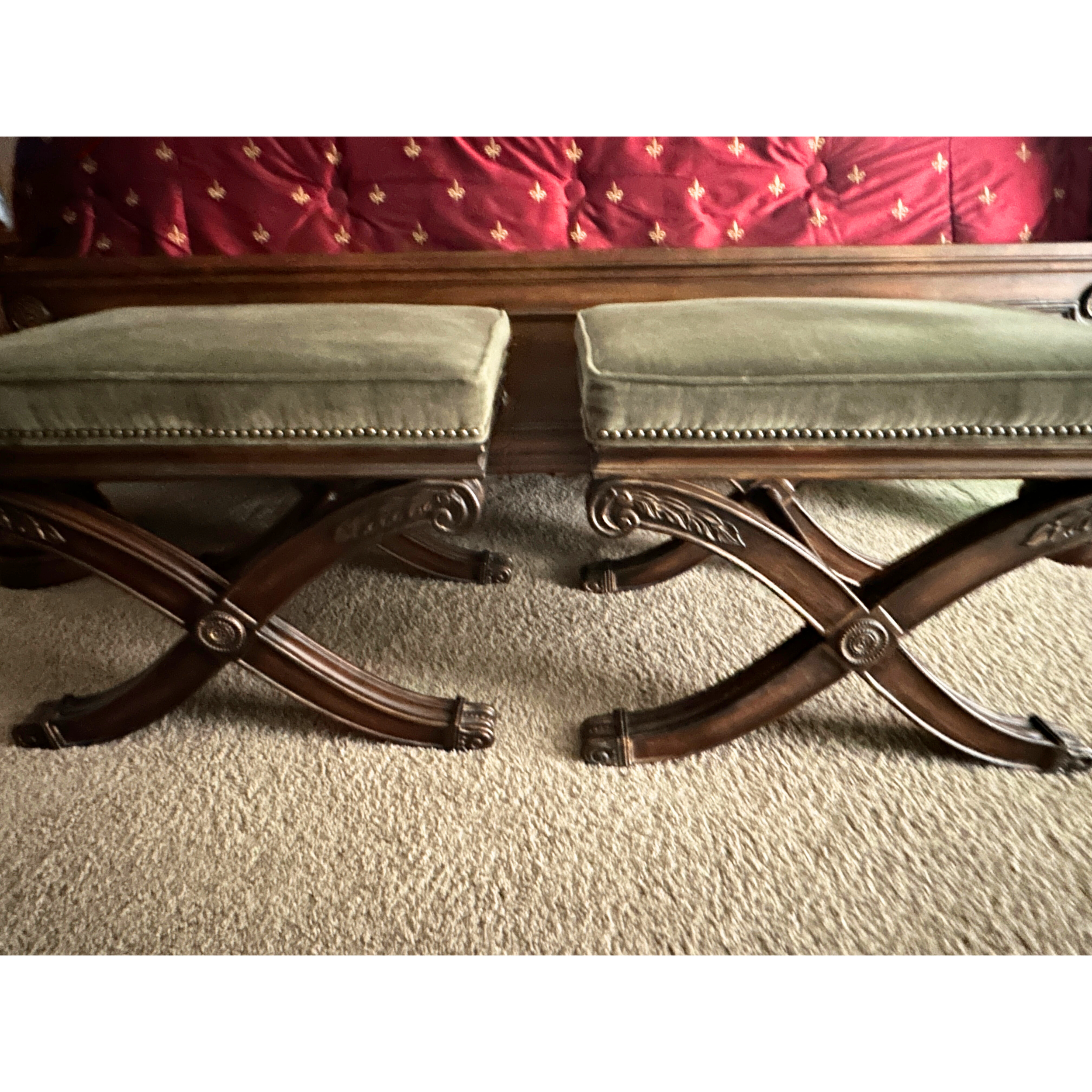 Pair of Ethan Allen French Empire Regency Style X-Base Benches