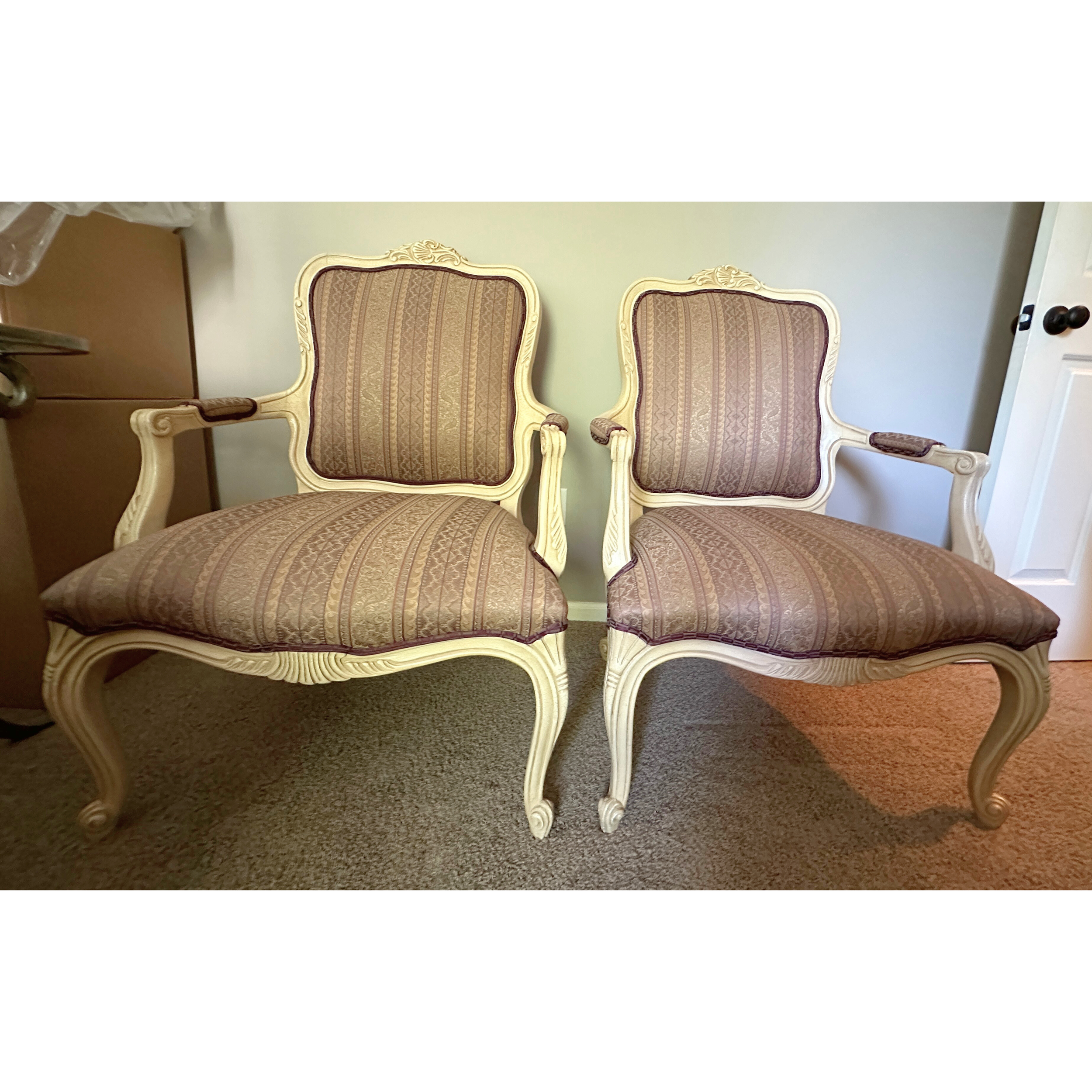 Pair of Ethan Allen French Style Ivory Chairs